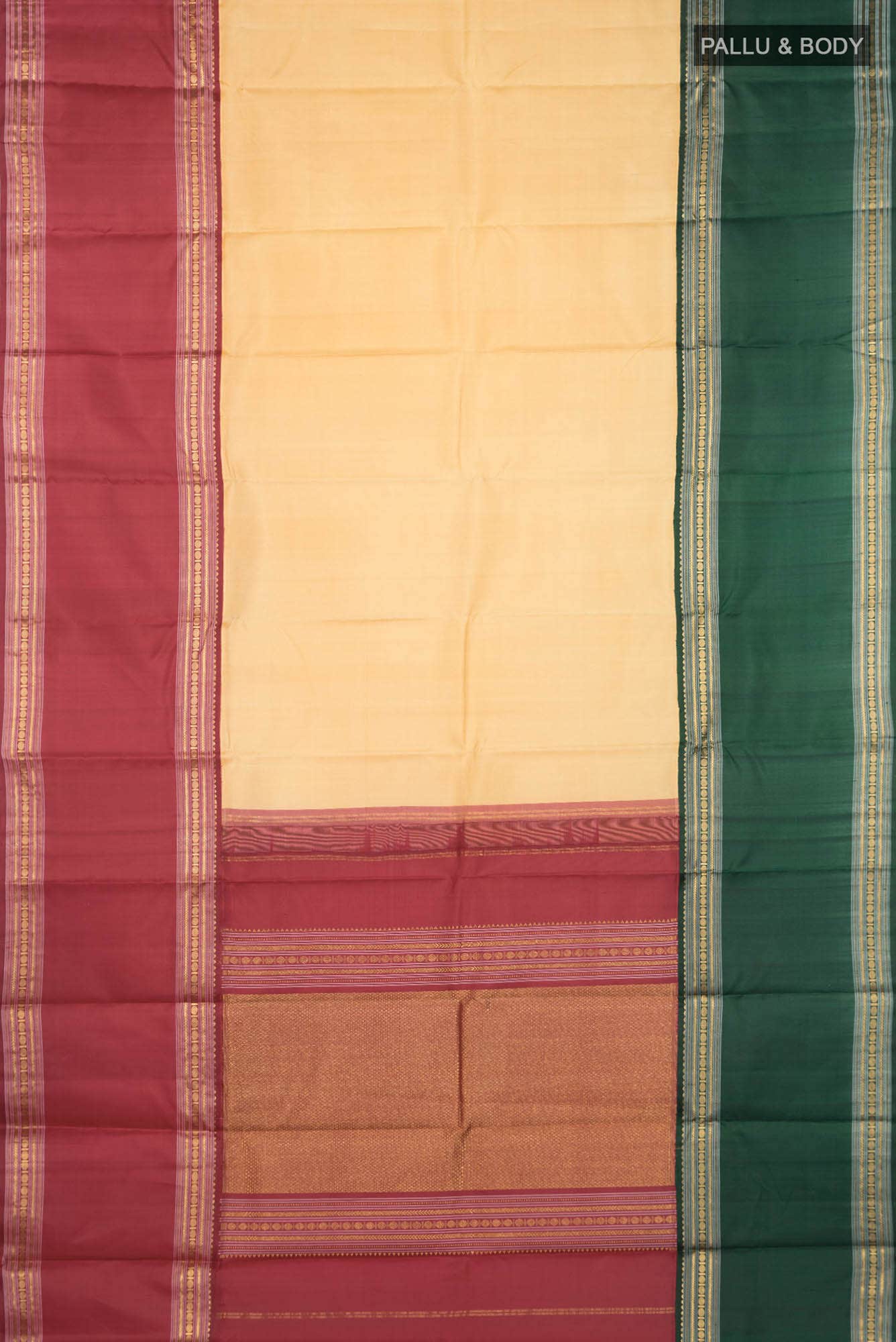 Pure Silk Pure Zari Sandal Kanchipuram Saree - Image 4