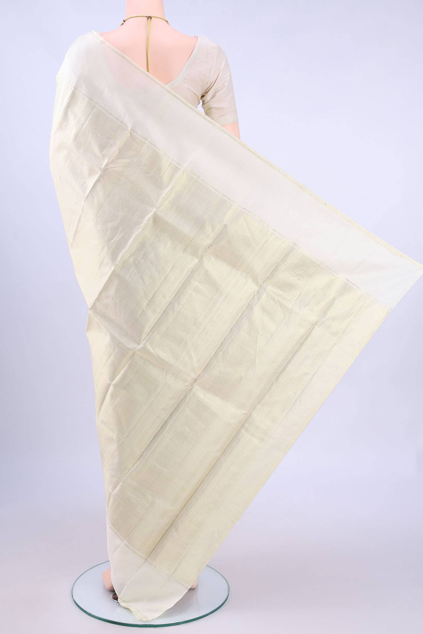 Pure Silk Pure Zari Cream Kanjivaram Saree - Image 2