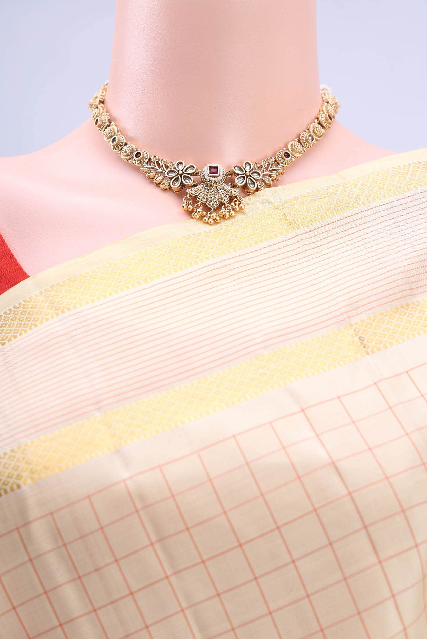 Cream Kanjivaram Silk Saree - Image 3