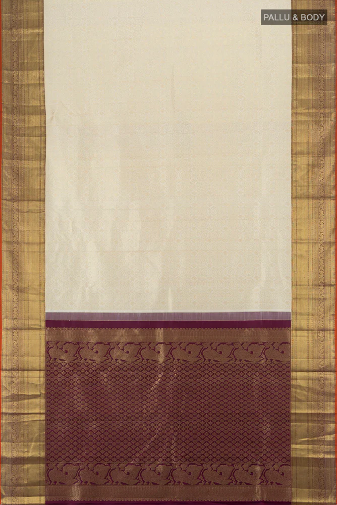 Cream Kanchipuram Silk Saree - Image 5