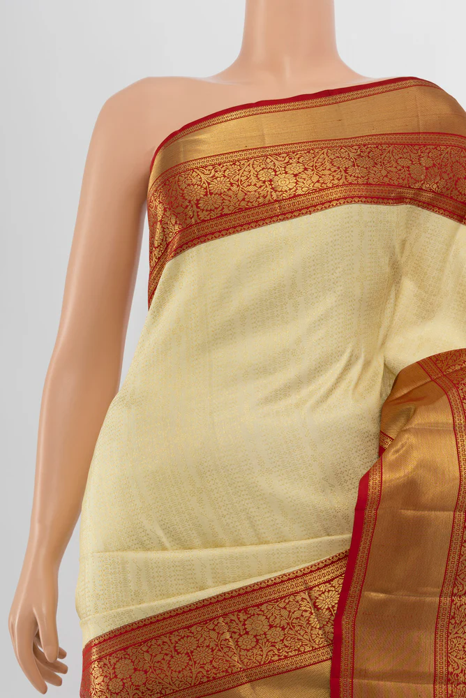 Cream Kanchipuram Silk Saree - Image 2