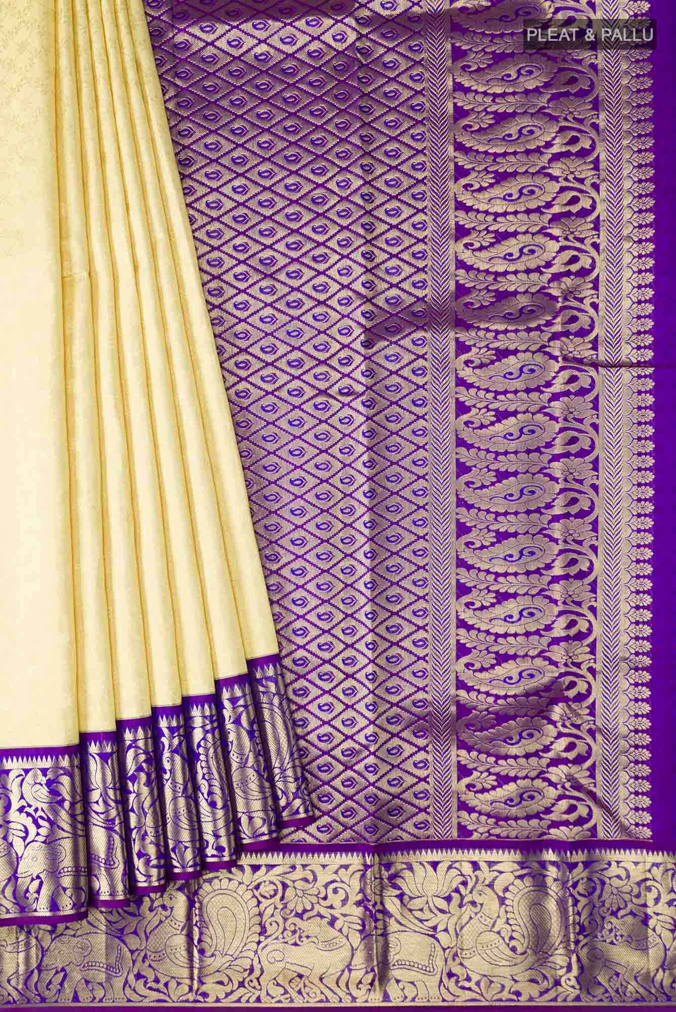 Cream Kanjivaram Silk Saree - Image 2