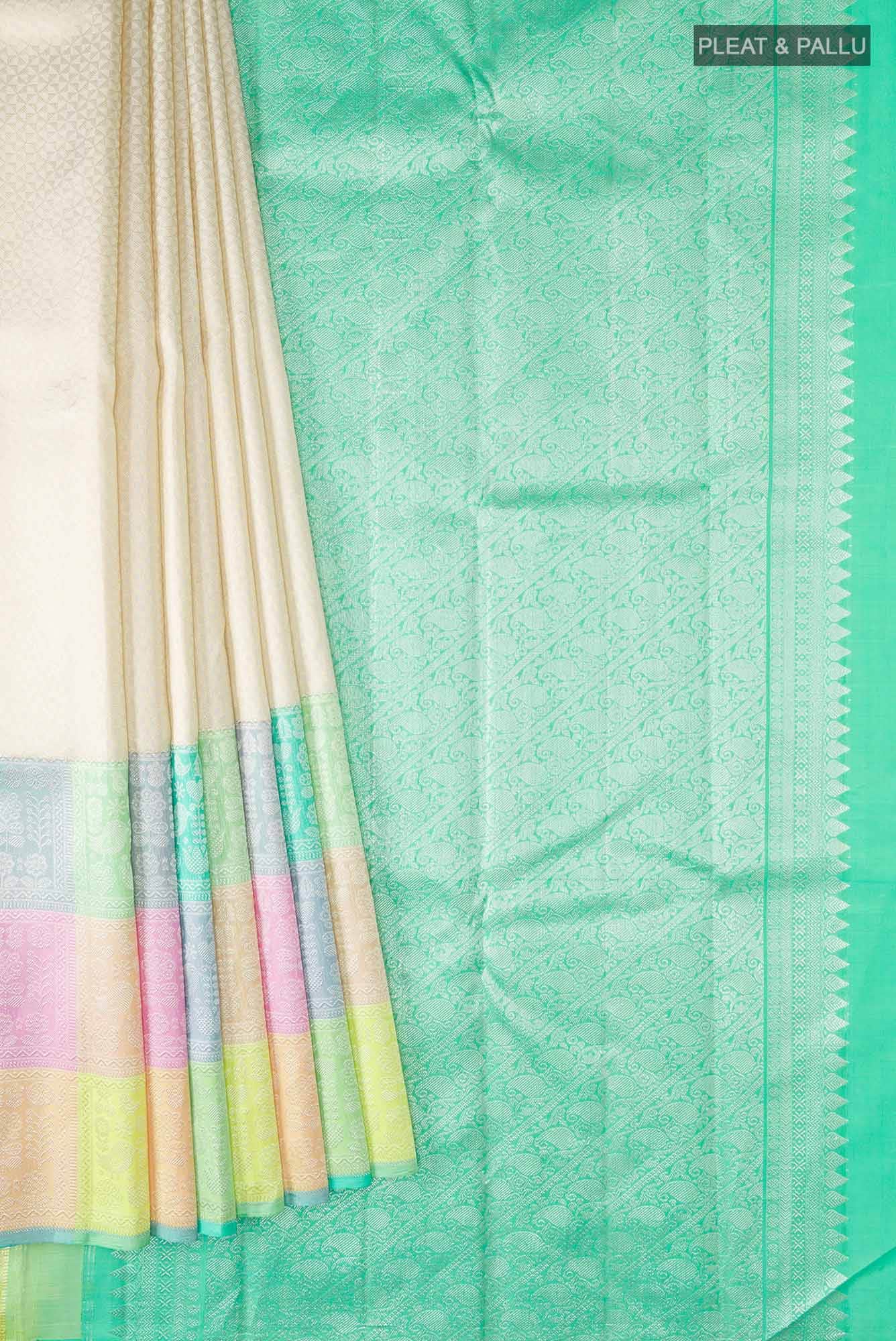 Cream Kanchipuram Silk Saree - Image 2