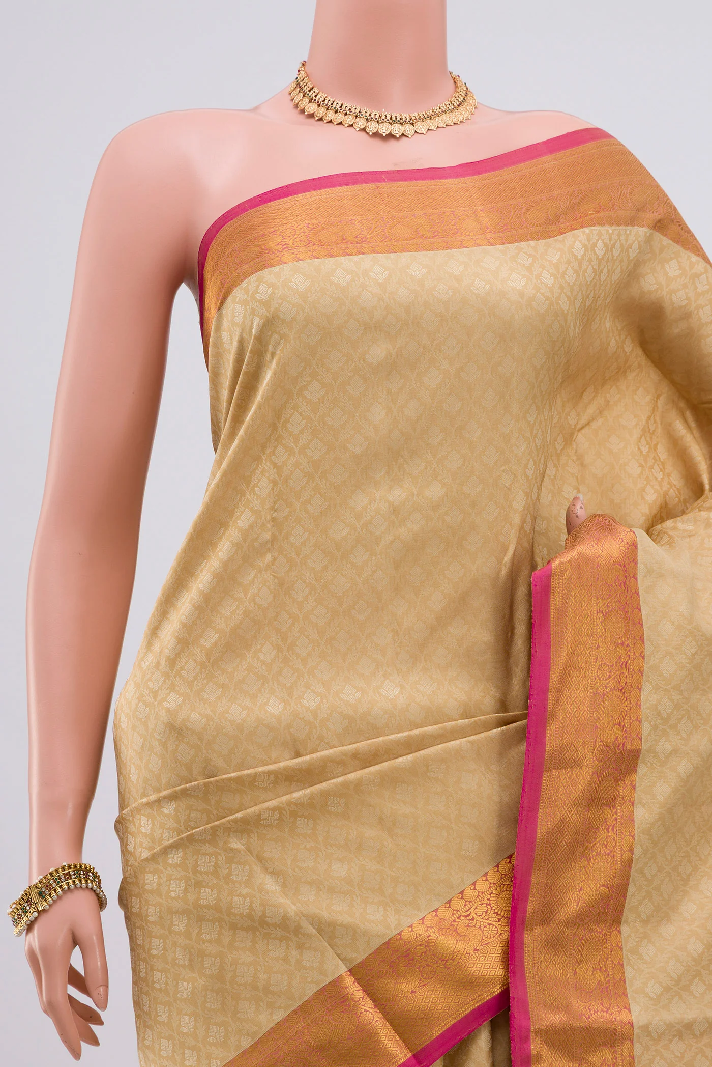 Beige Kanjivaram Silk Saree - Image 2