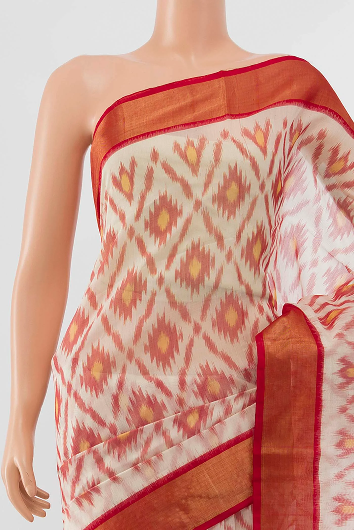 Cream Kora Cotton Saree - Image 2