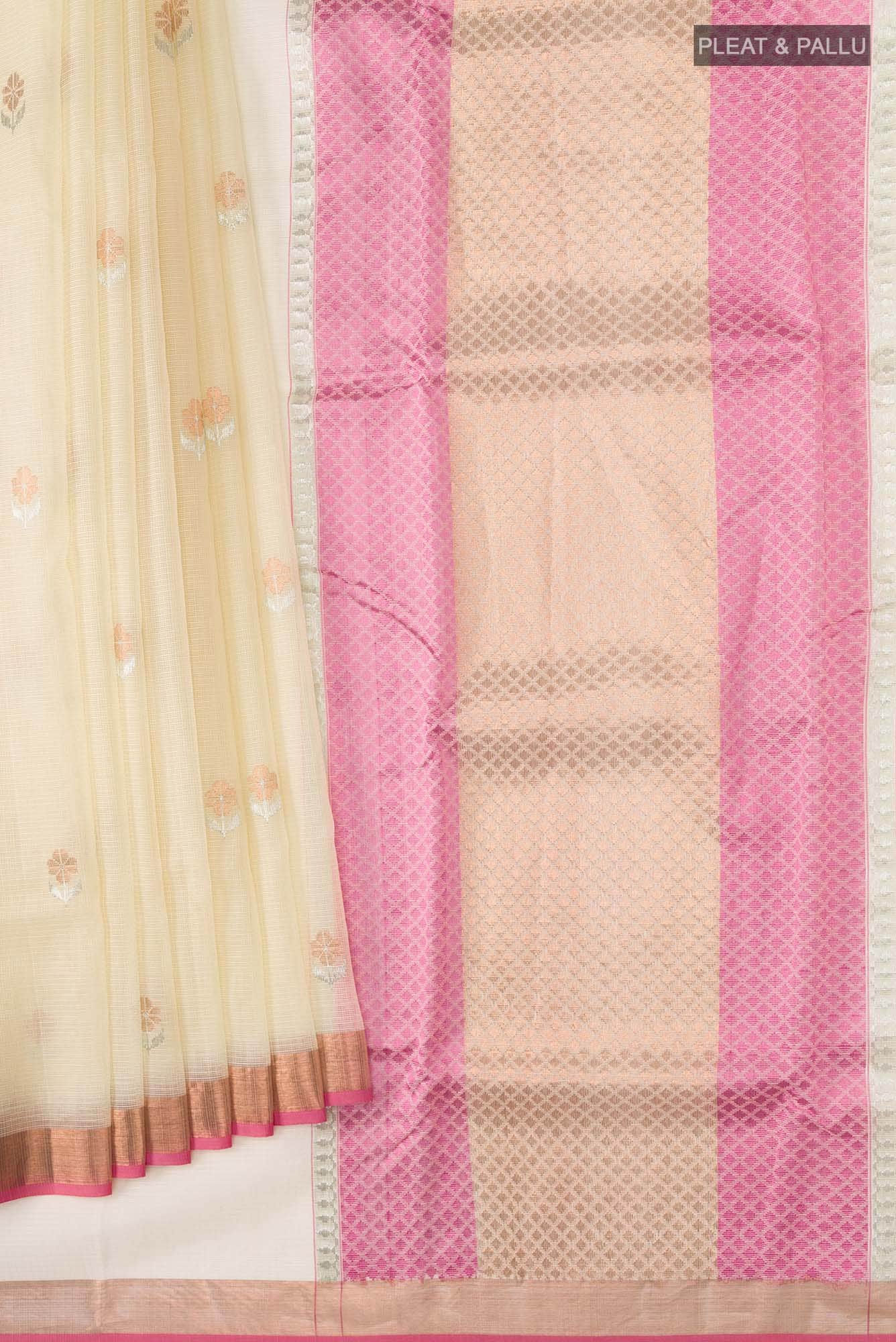 Cream Kora Silk Saree - Image 2