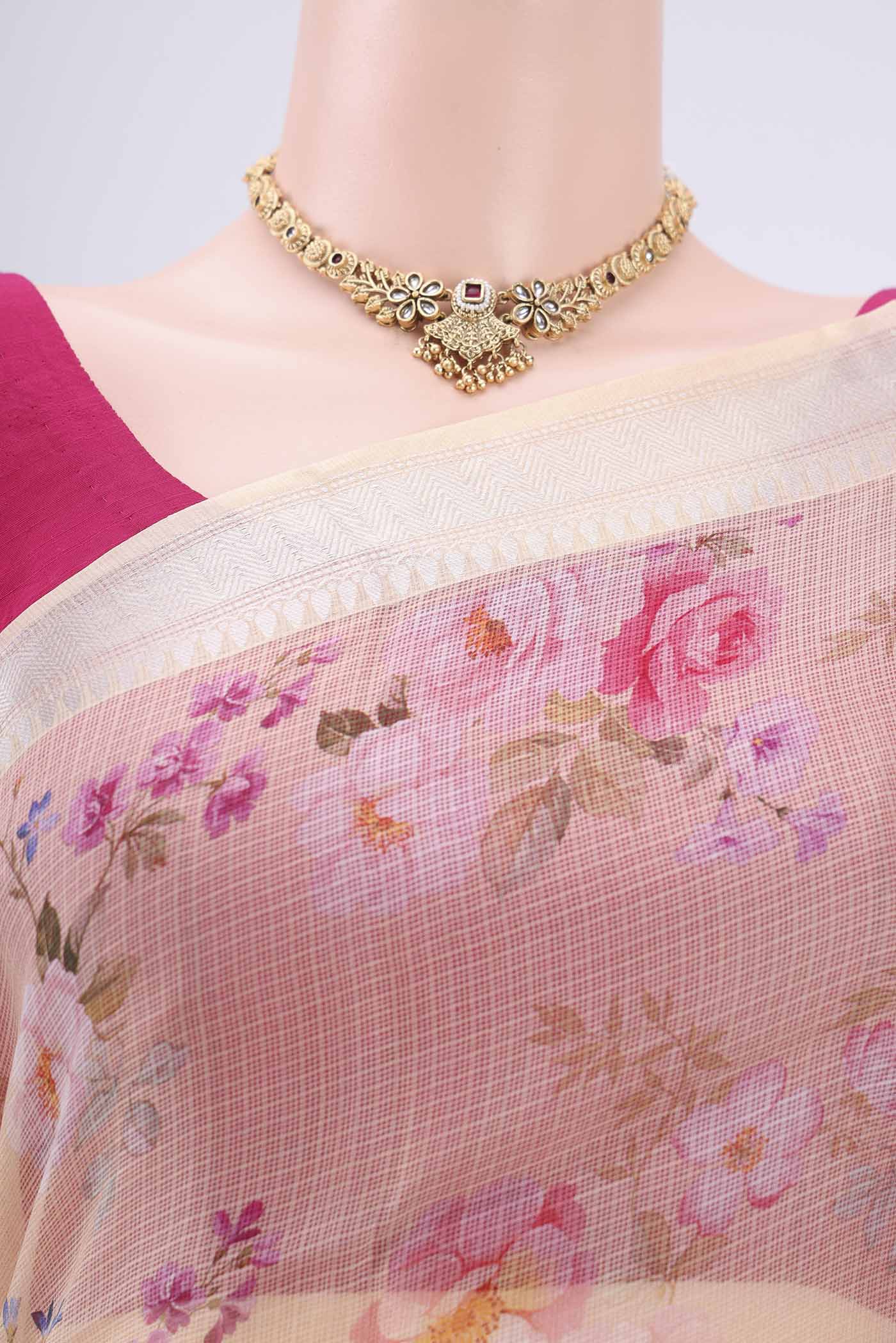Cream Kota Silk Saree - Image 2
