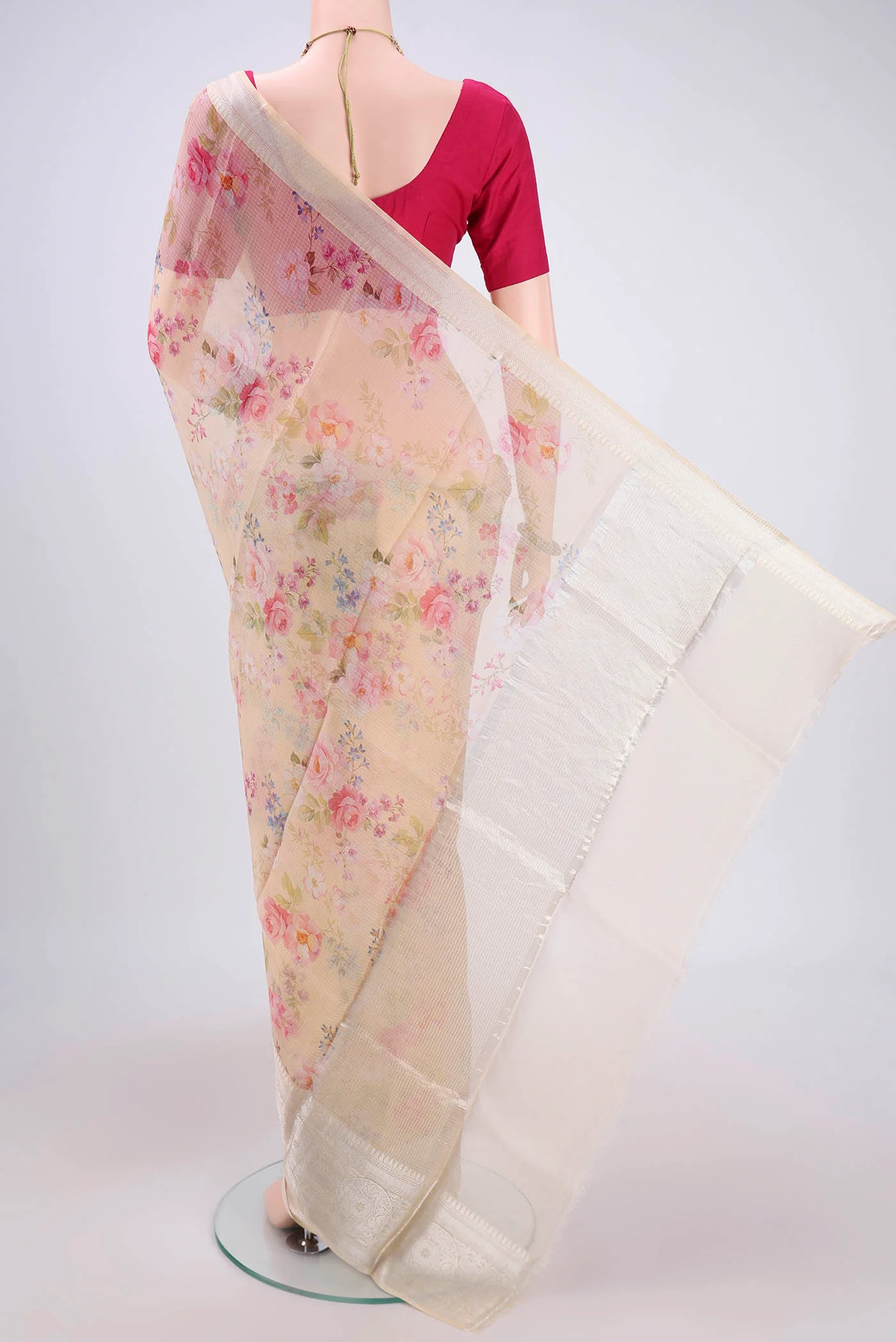 Cream Kota Silk Saree - Image 3
