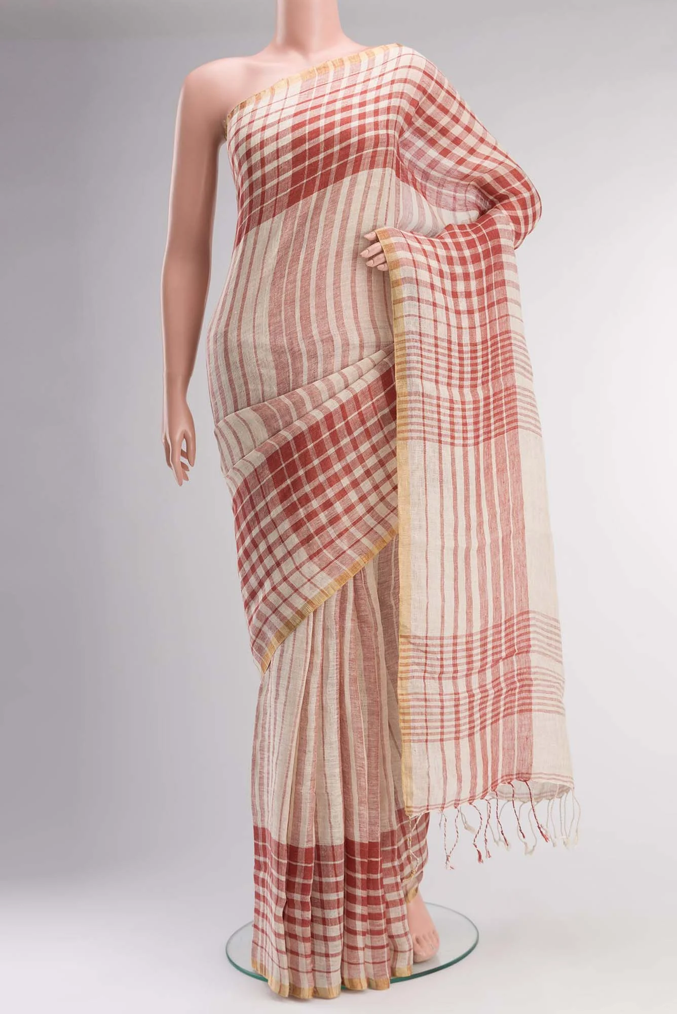Cream Linen Saree