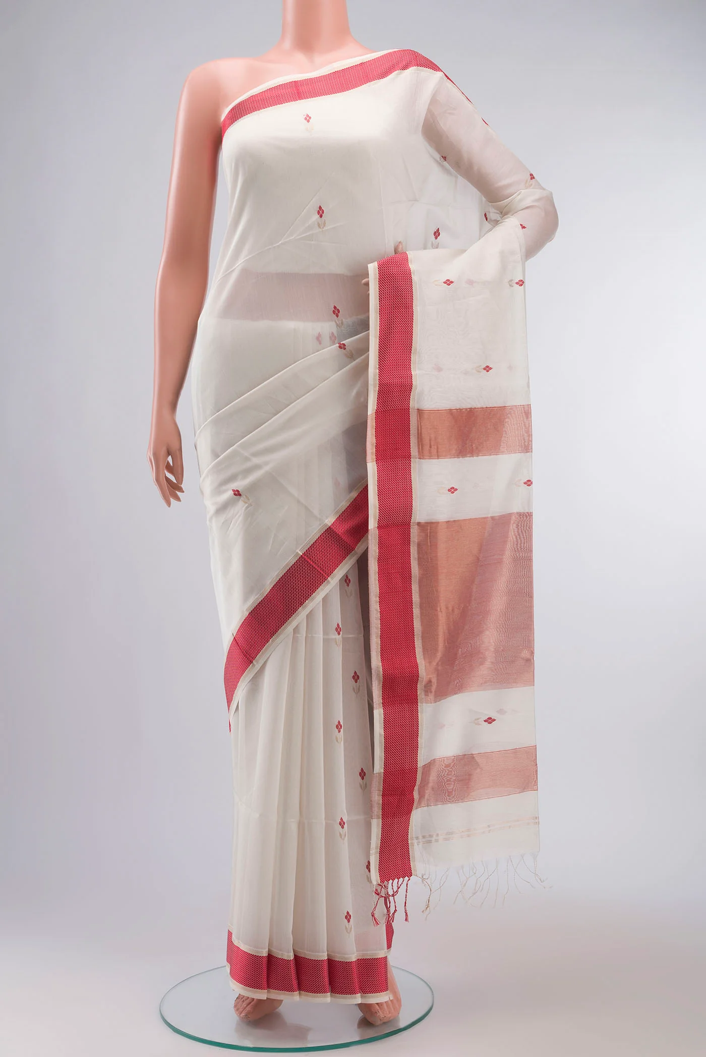 Cream Maheshwari Silk Cotton Saree