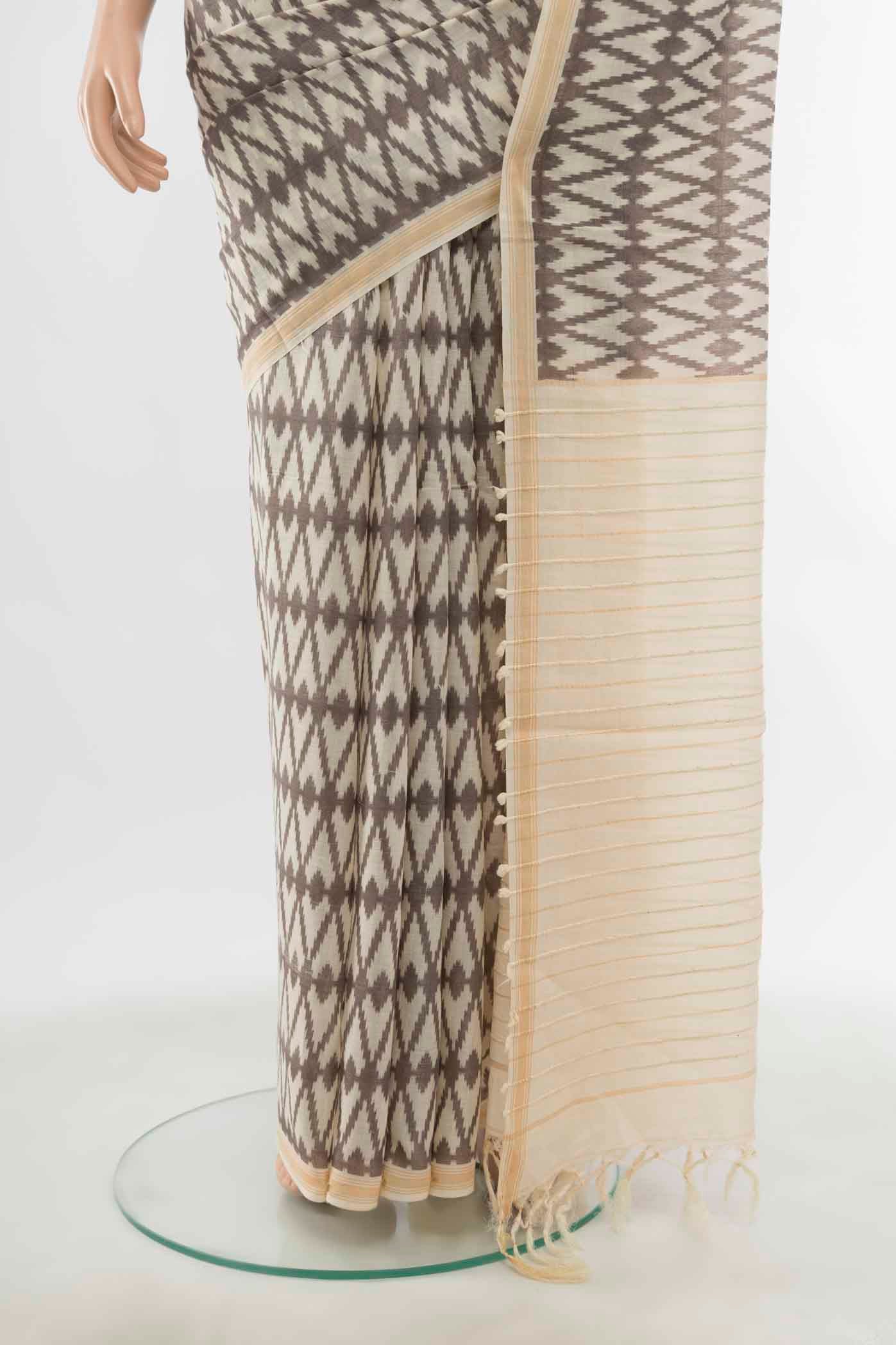 Cream Maheshwari Silk Cotton Saree - Image 3