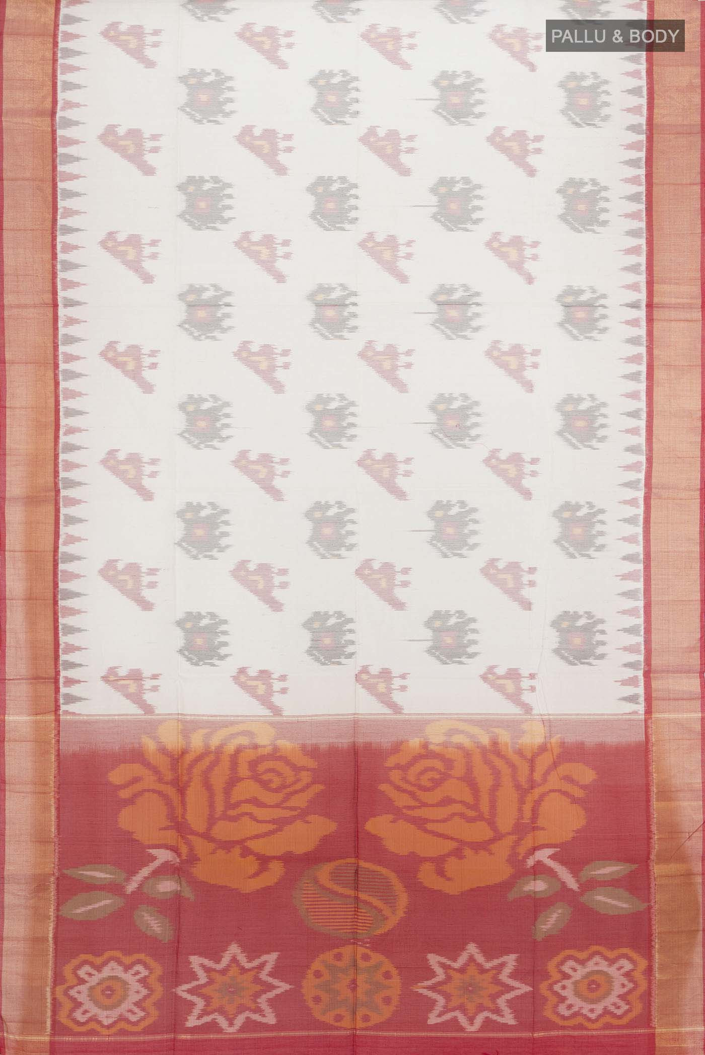 White Silk Cotton Saree - Image 5