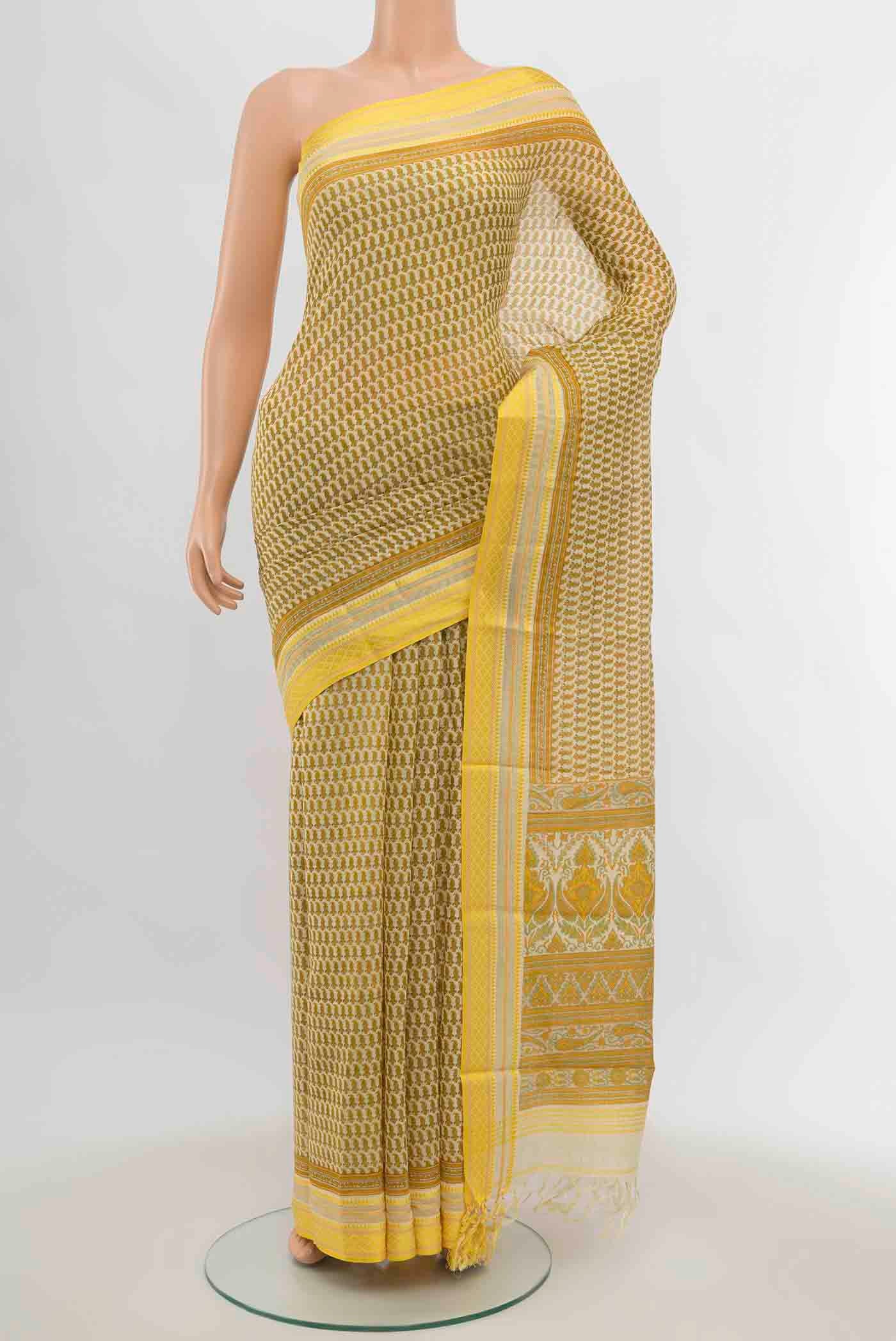 Cream Maheshwari Silk Cotton Saree