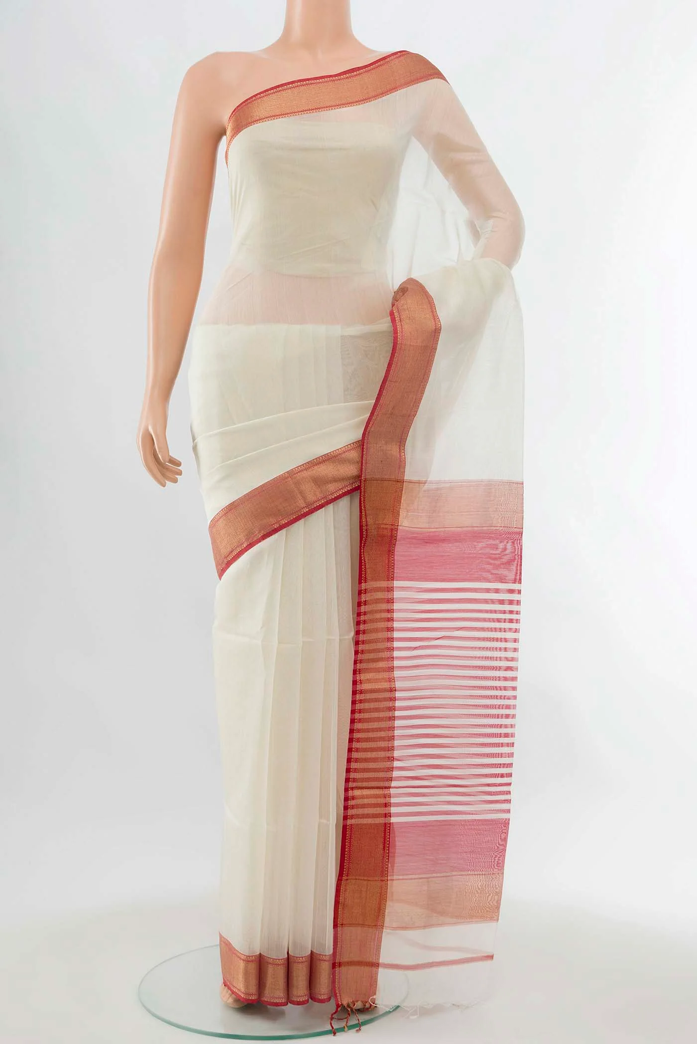 Cream Maheshwari Silk Cotton Saree