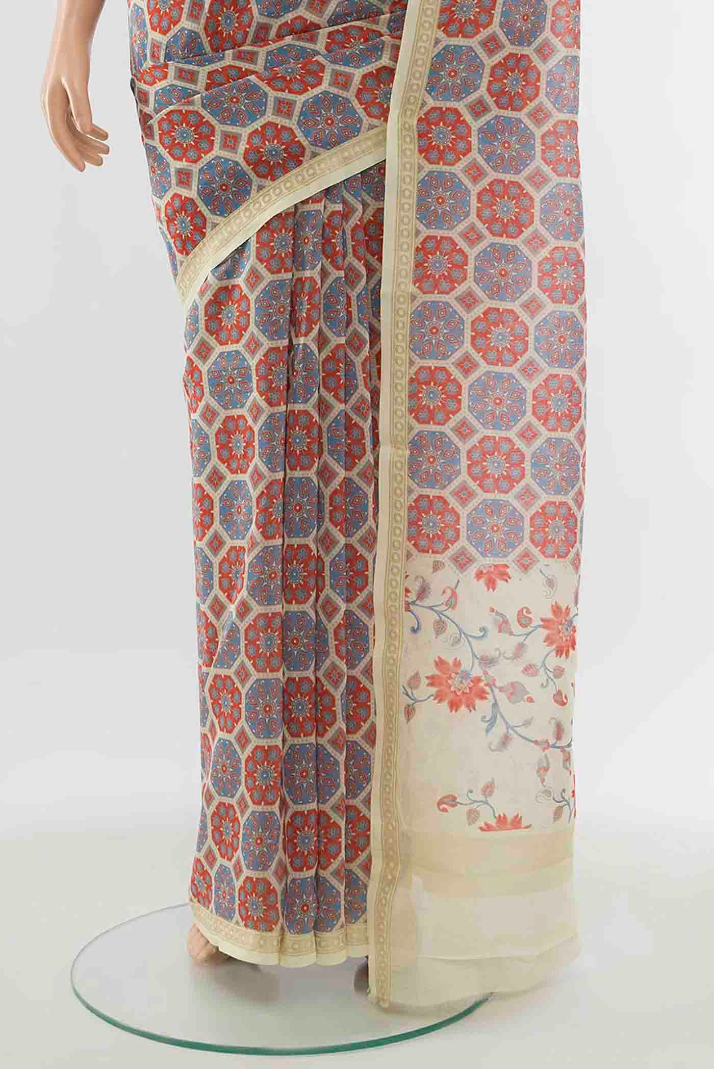 Cream Maheshwari Silk Cotton Saree - Image 3