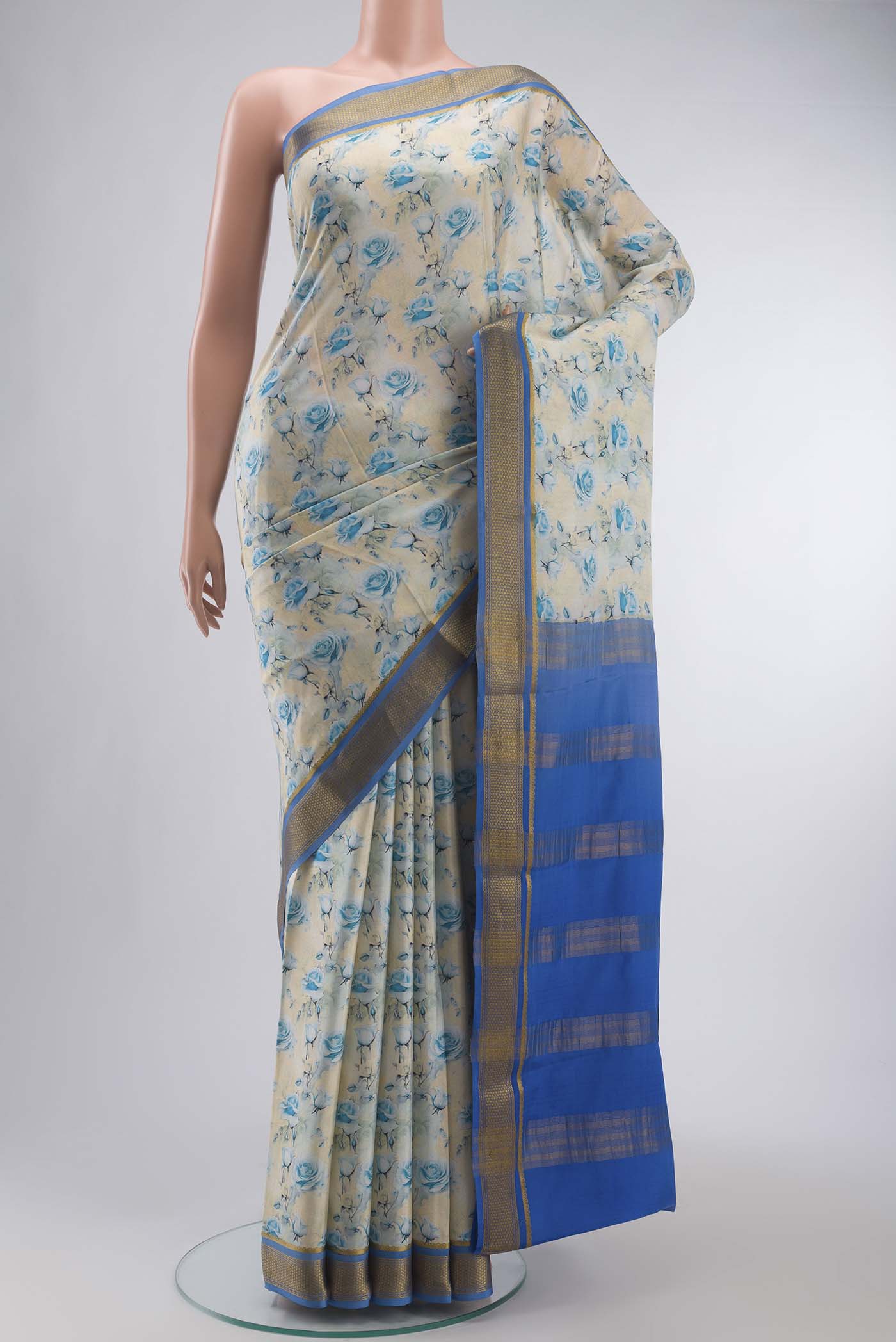 Cream Mysore Crepe Saree