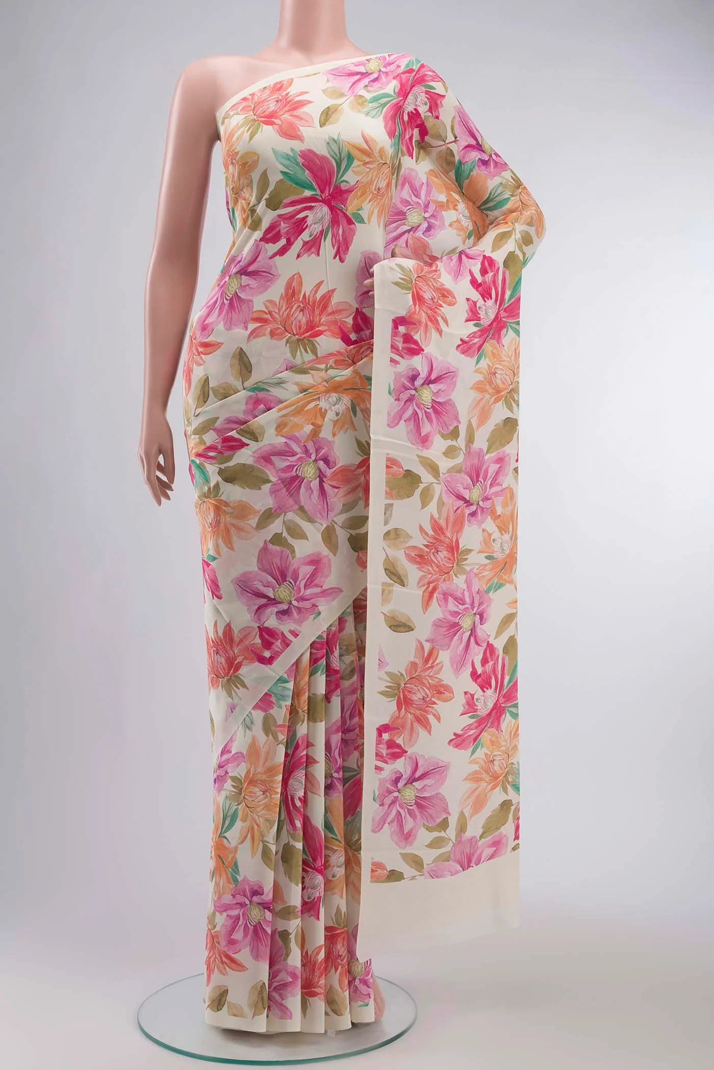 Cream Mysore Crepe Saree