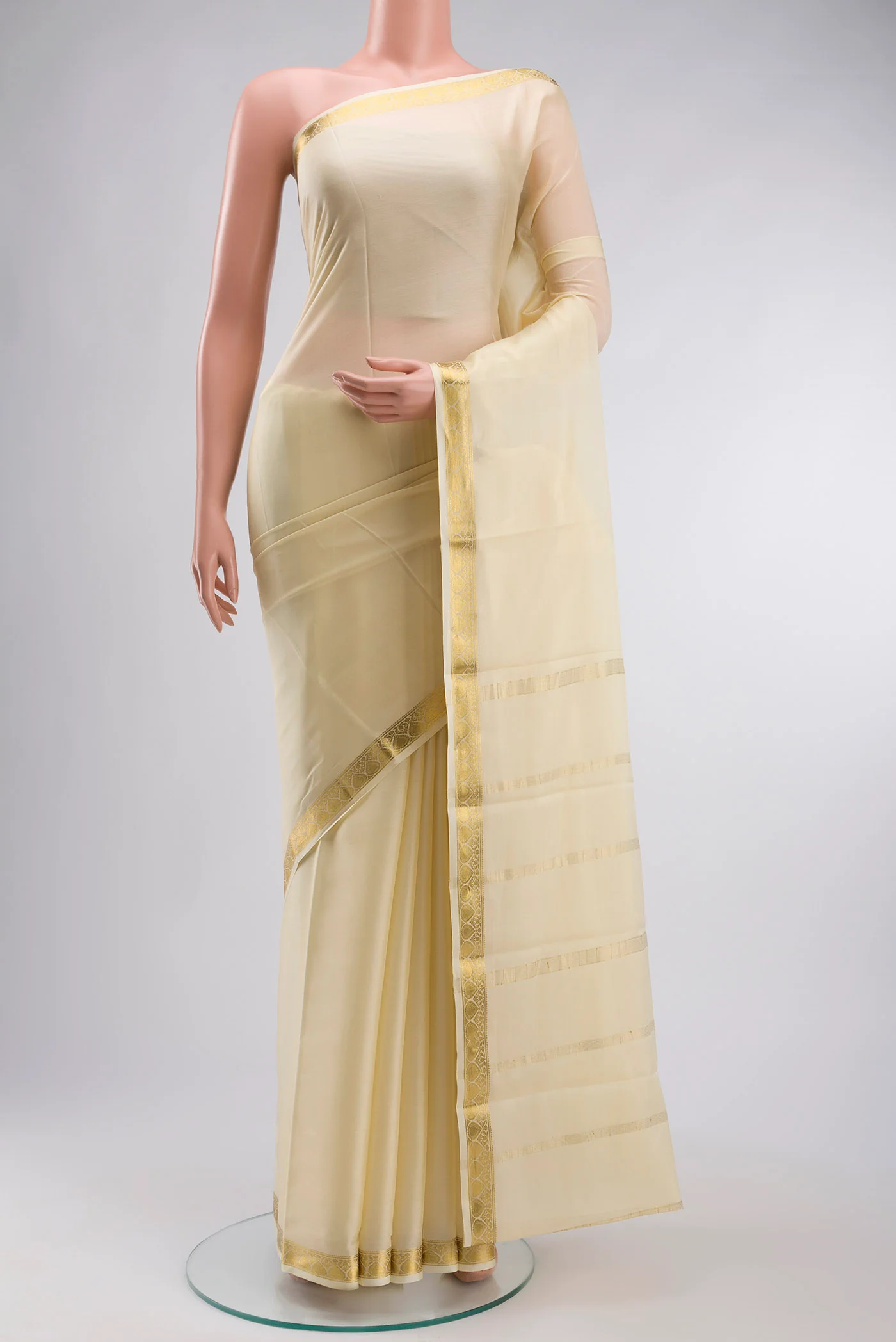 Cream Mysore Crepe Saree