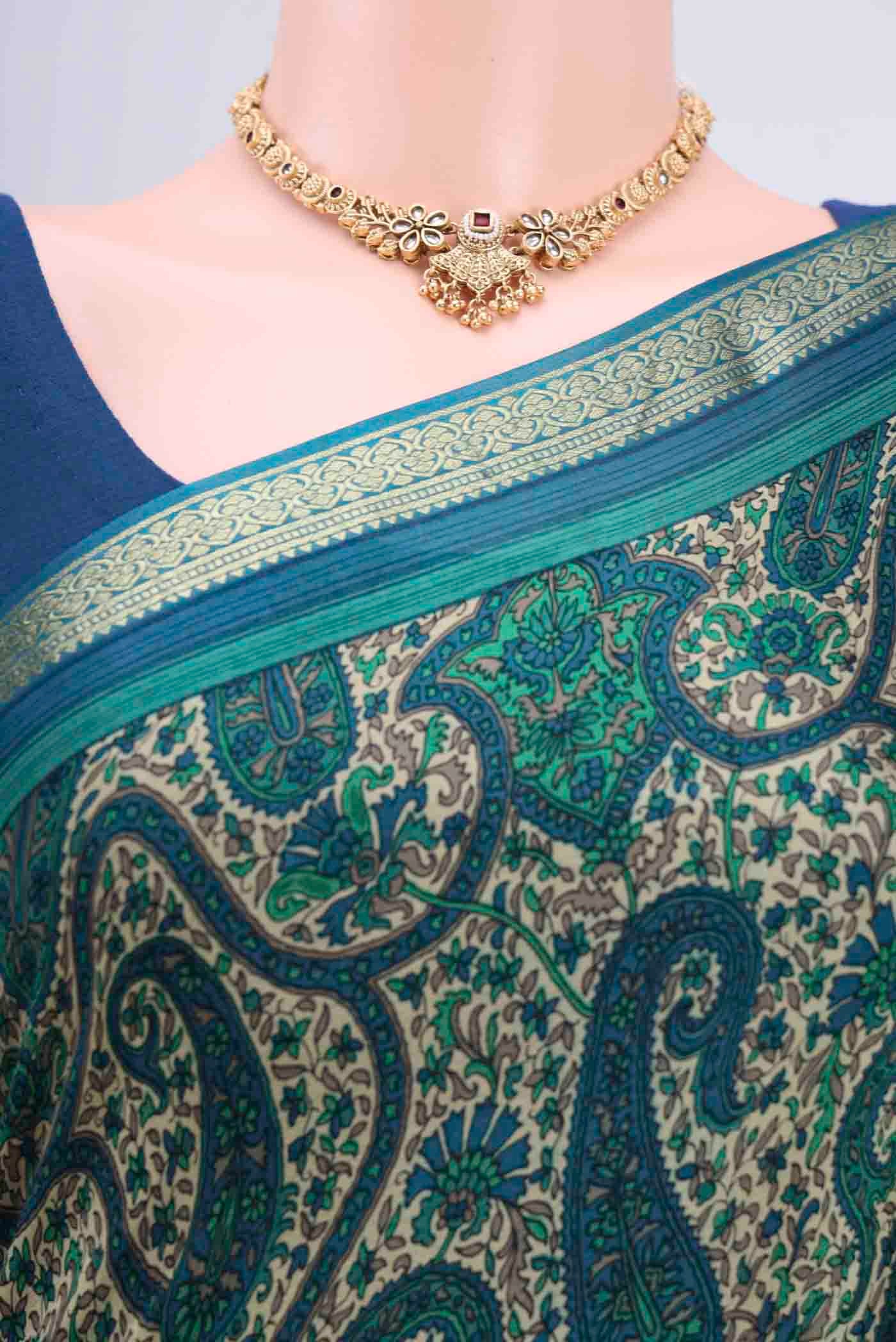 Beige Mysore Crepe Saree - Image 2