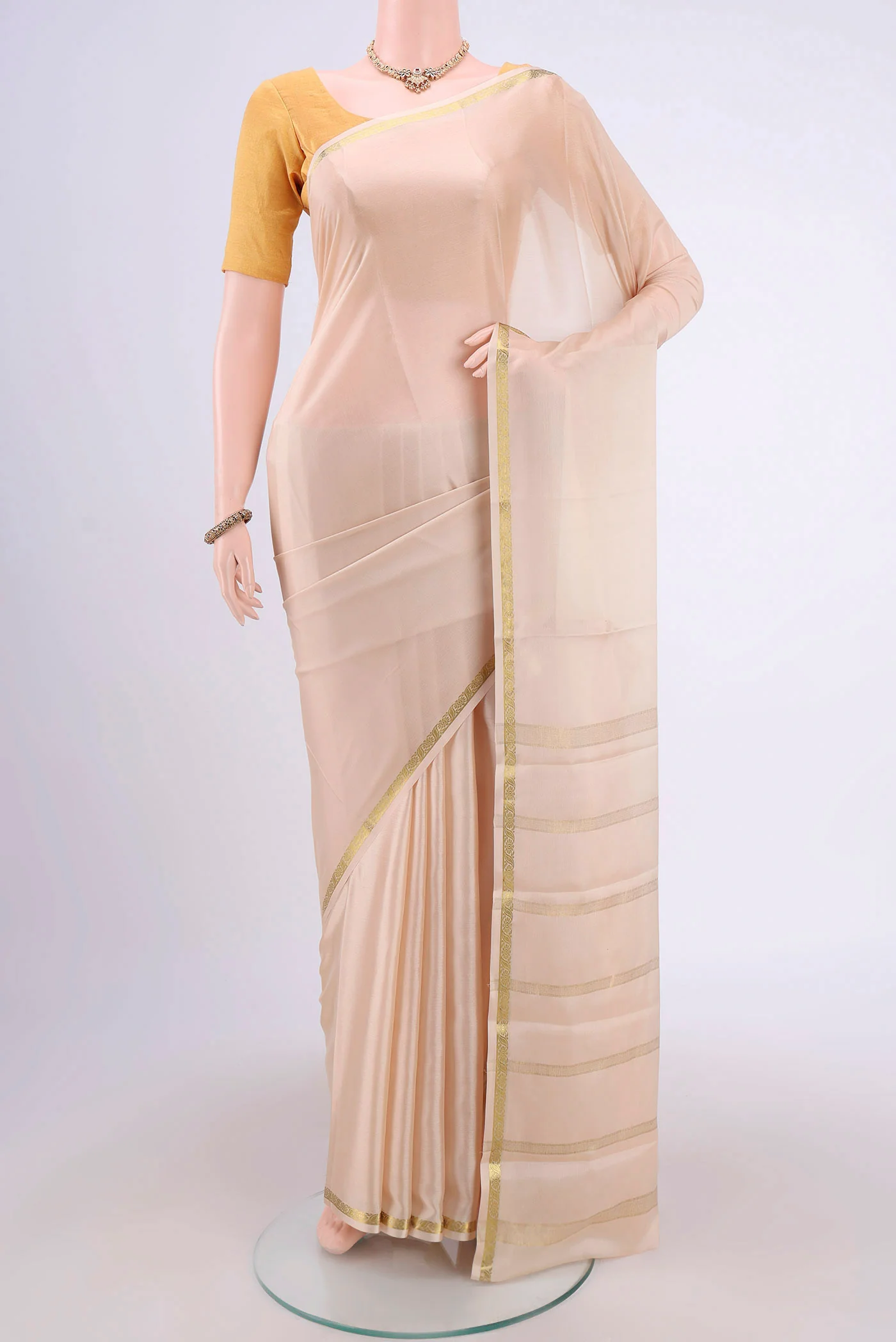 Cream Mysore Crepe Saree