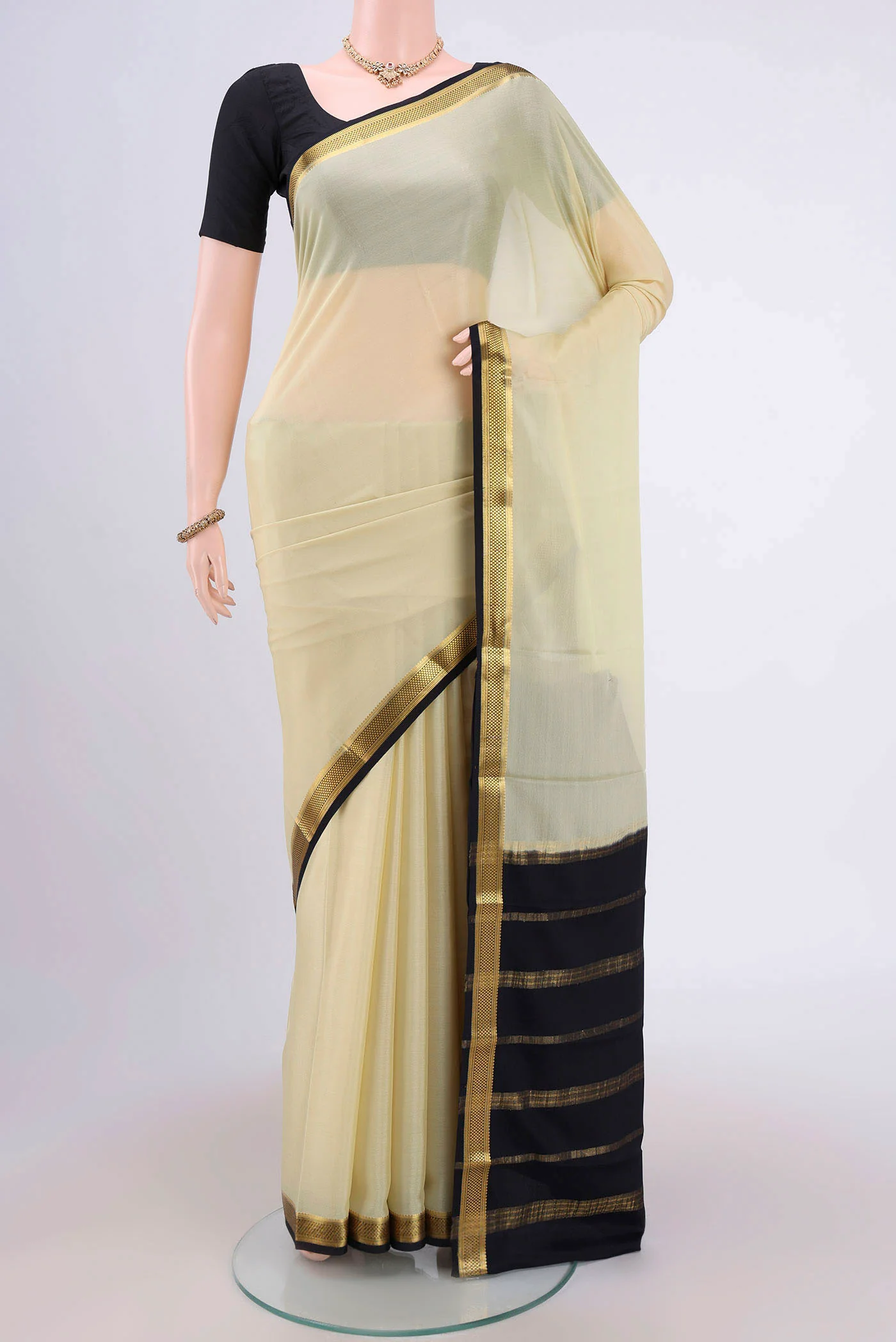 Cream Mysore Crepe Saree