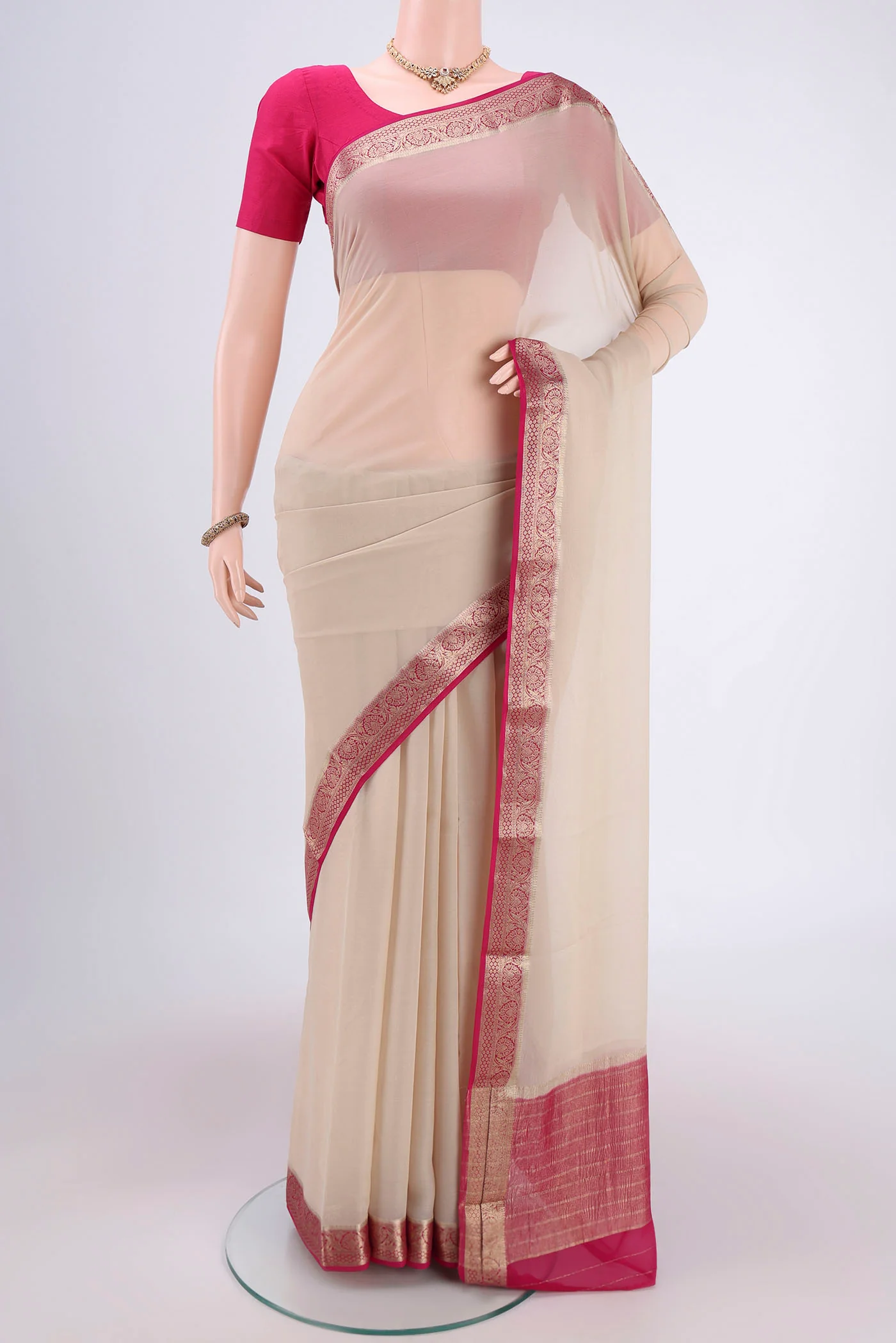 Cream Mysore Georgette Saree