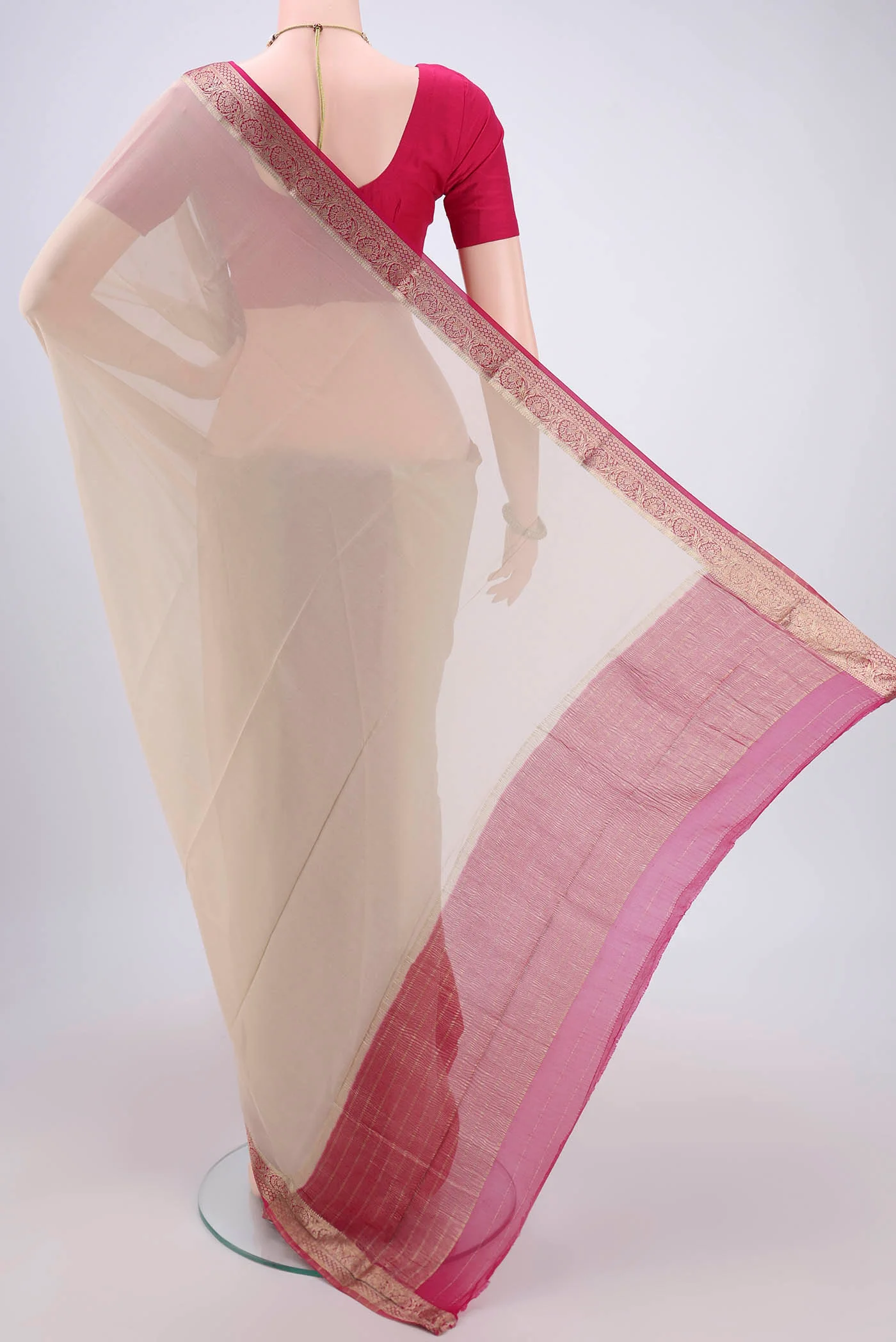 Cream Mysore Georgette Saree - Image 3