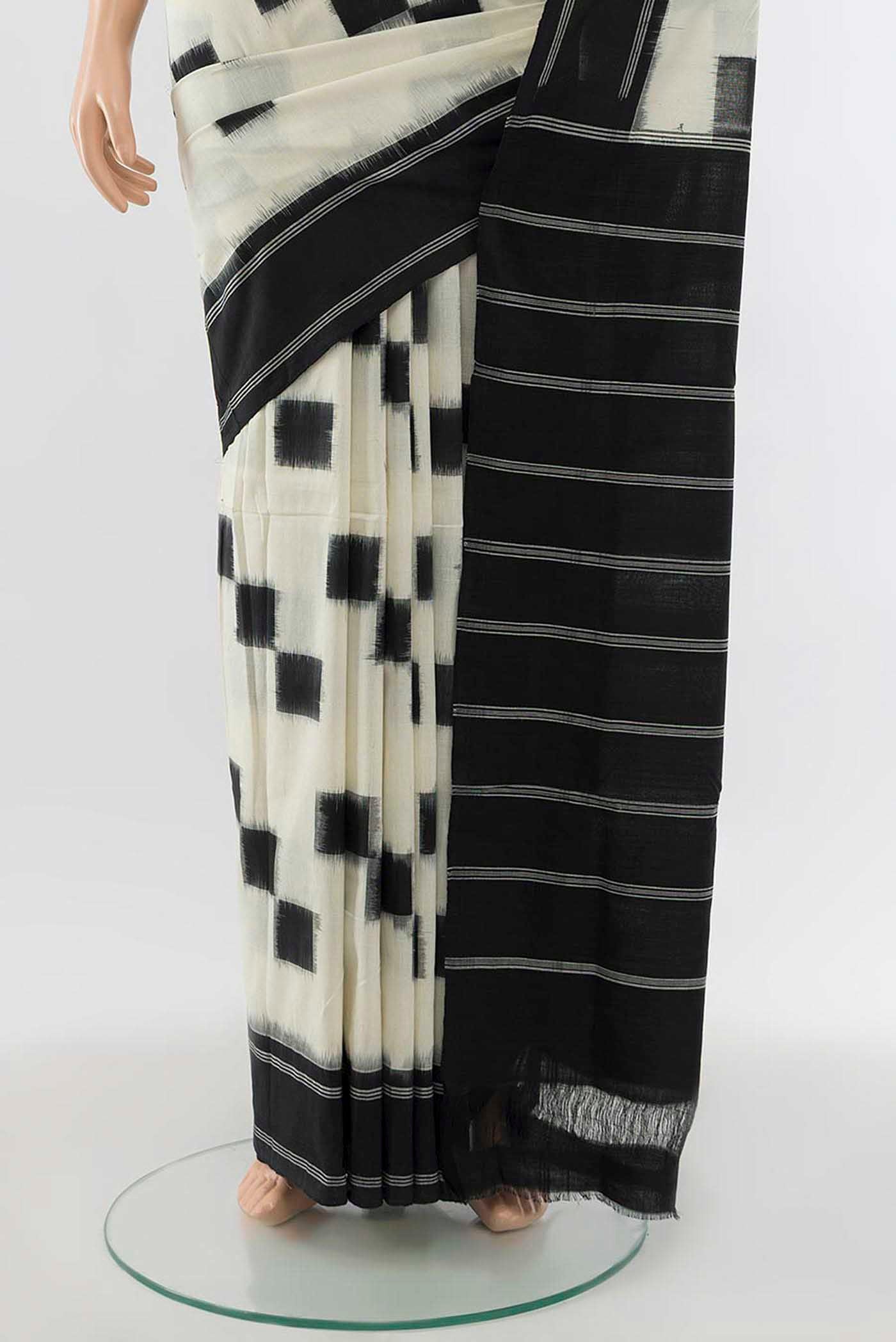 Cream Pochampally Cotton Saree - Image 3