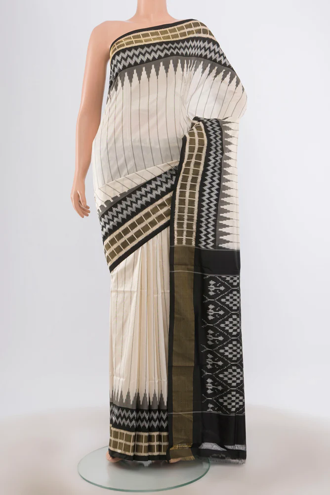 Off White Pochampally Silk Saree