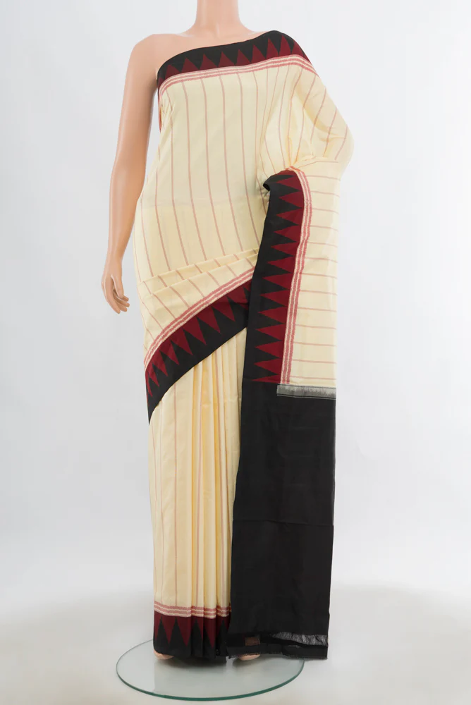 Cream Pochampally Silk Saree