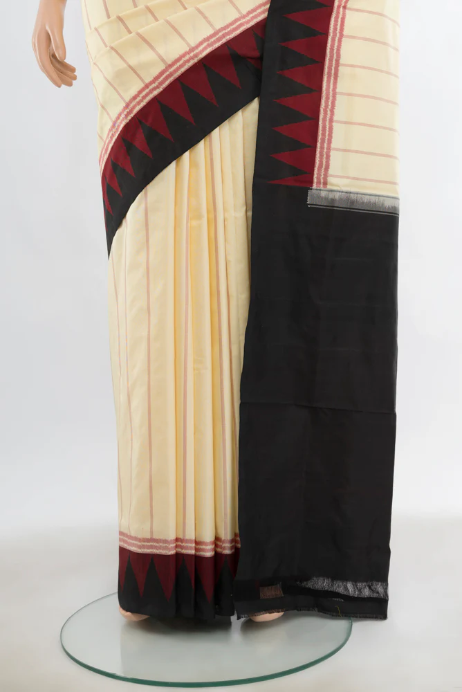 Cream Pochampally Silk Saree - Image 3