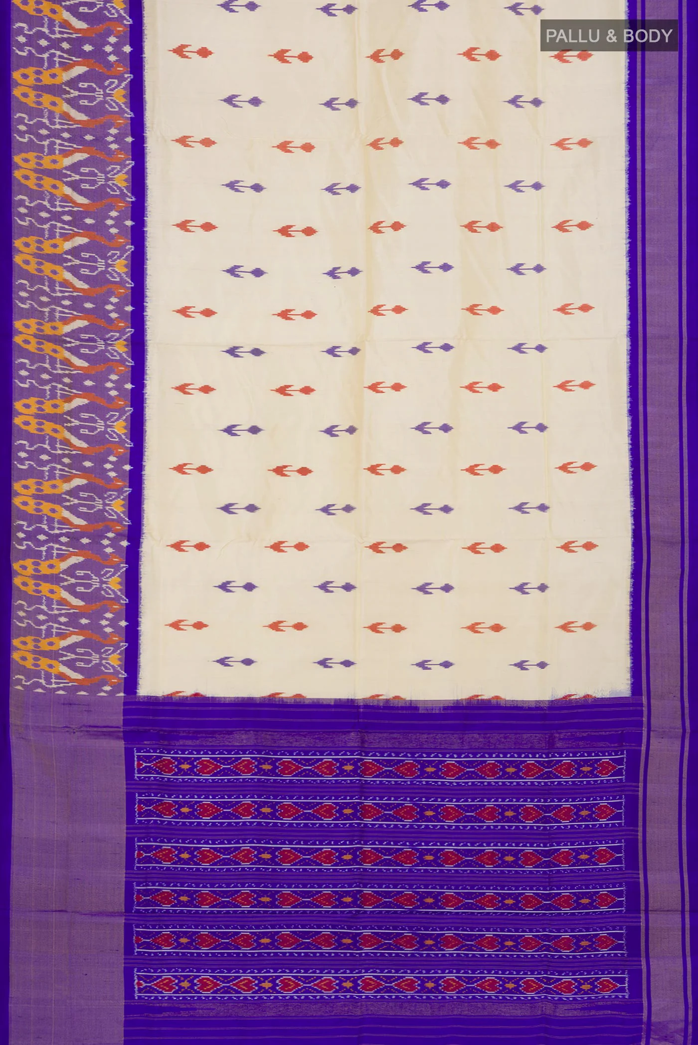 Cream Pochampally Silk Saree - Image 5