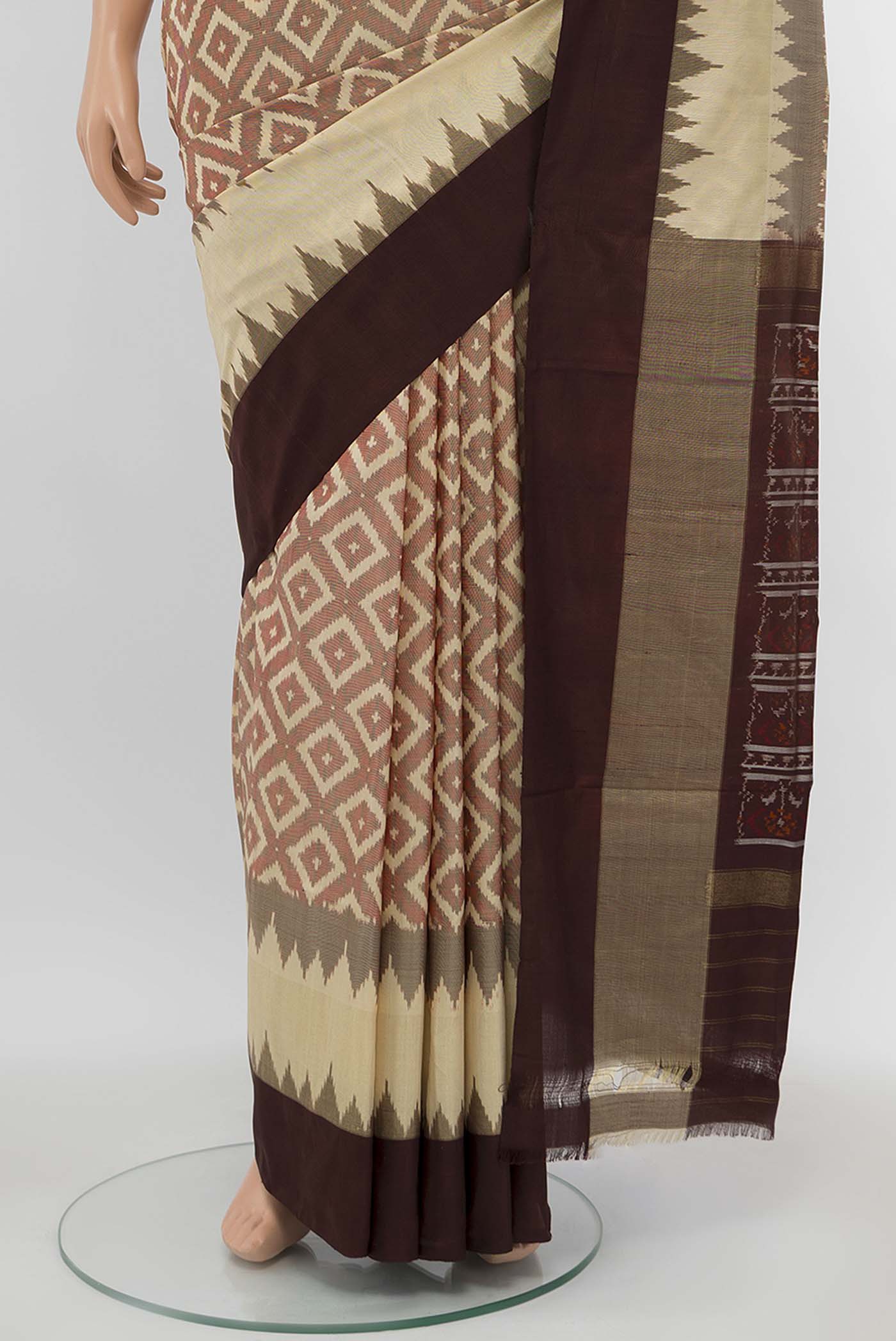Cream Pochampally Silk Saree - Image 3