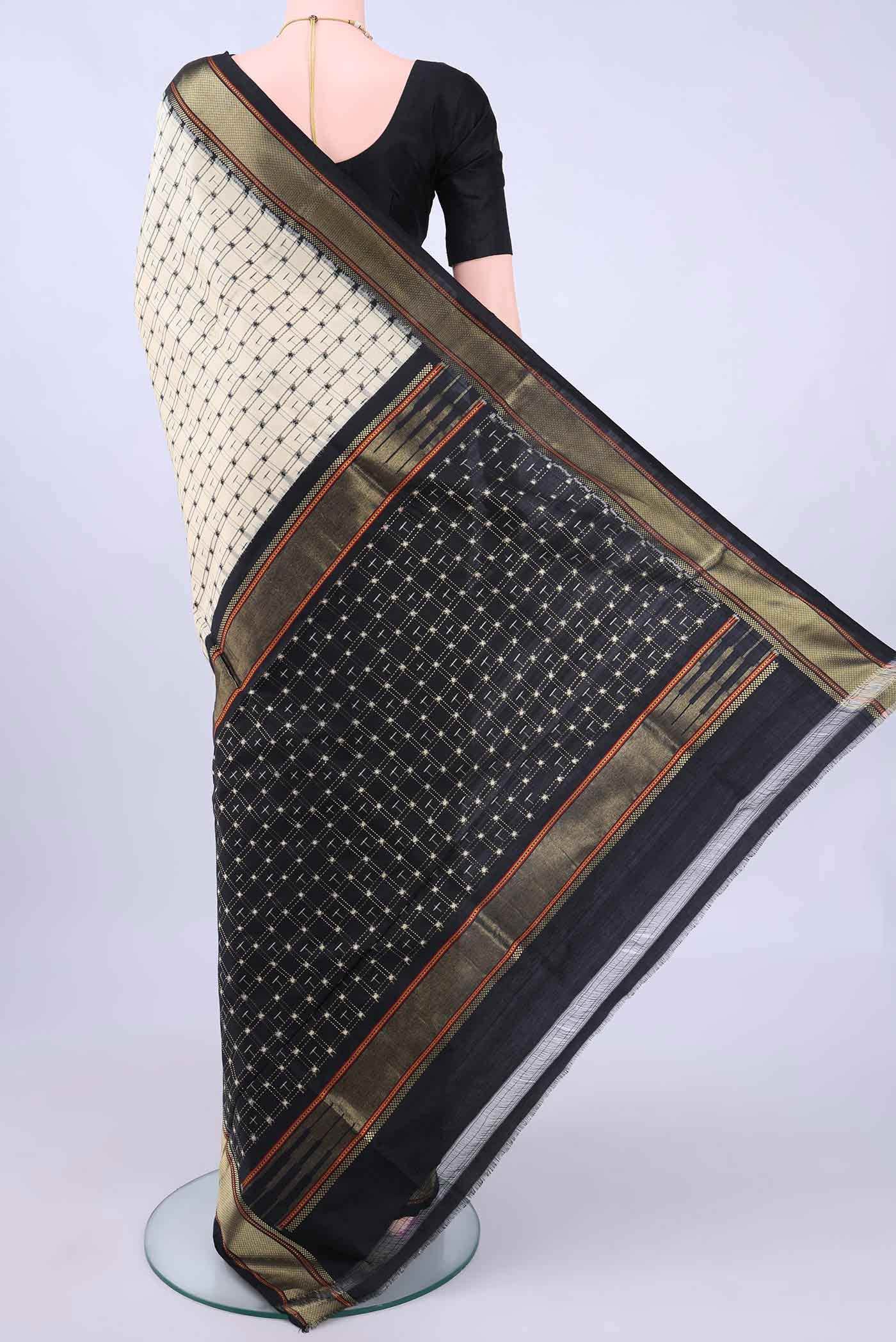 Cream Pochampally Silk Saree - Image 2