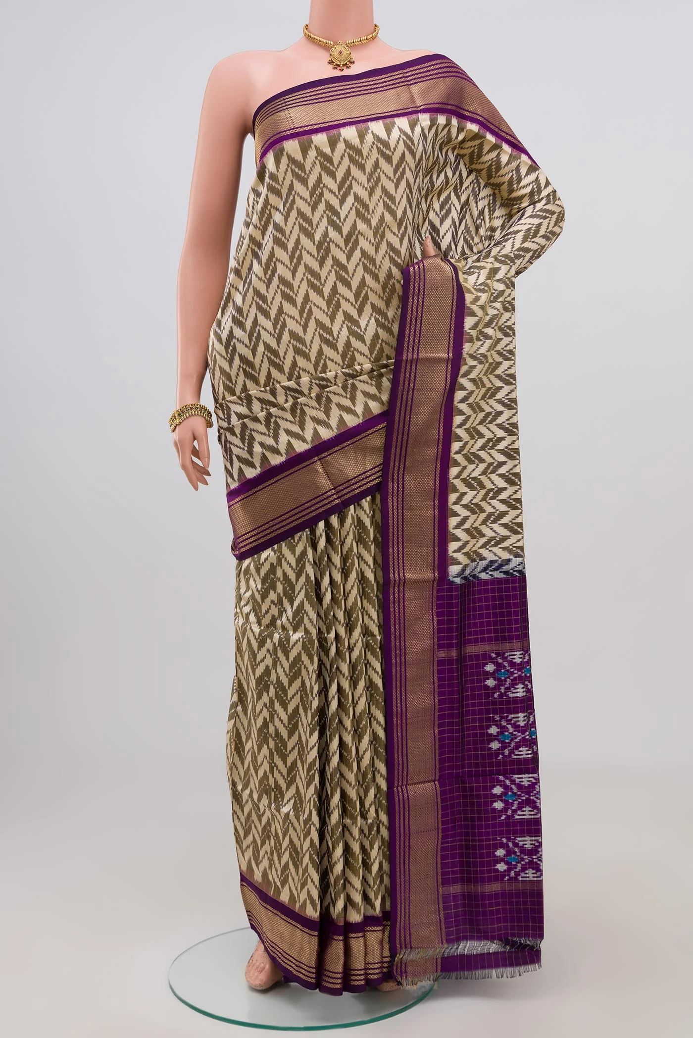 Cream Pochampally Silk Saree