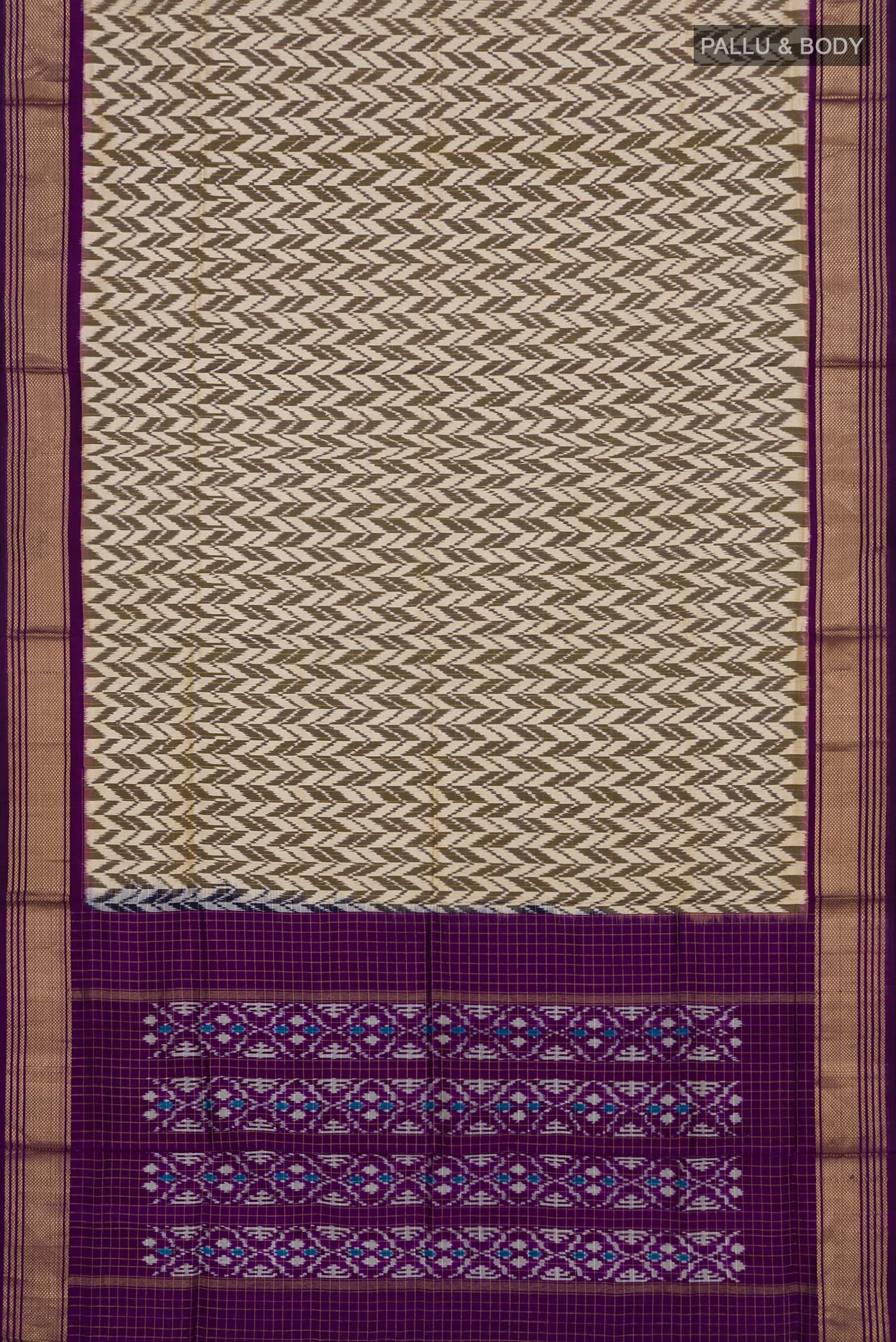 Cream Pochampally Silk Saree - Image 5