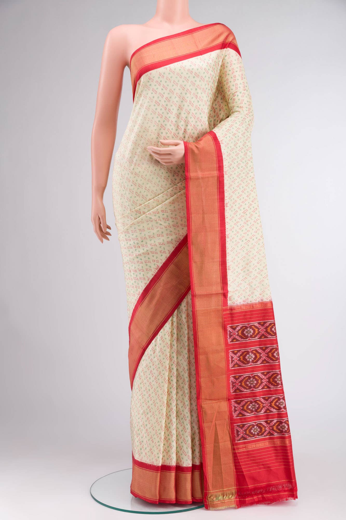 Cream Pochampally Silk Saree - Image 7