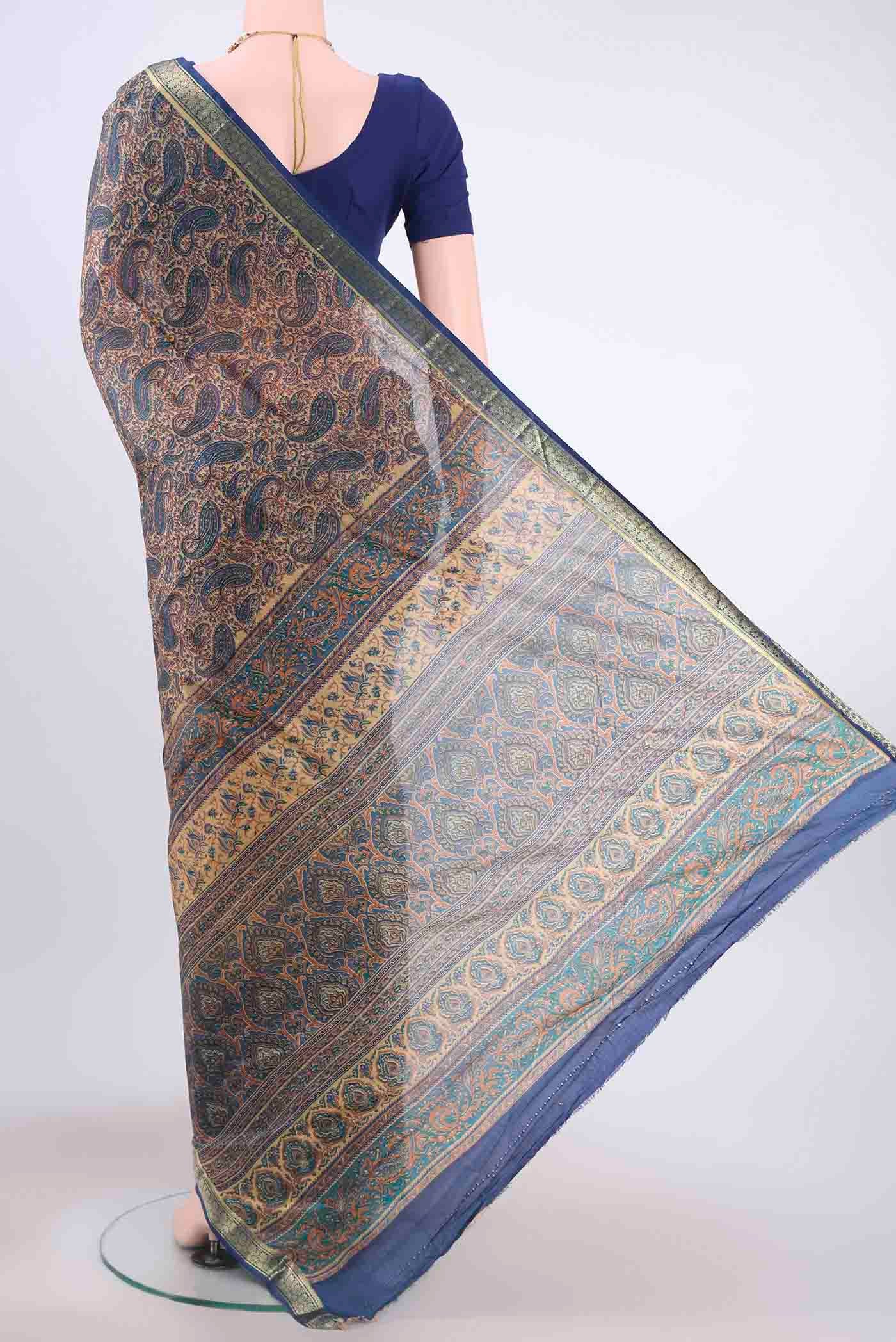 Cream Printed Silk Saree - Image 3