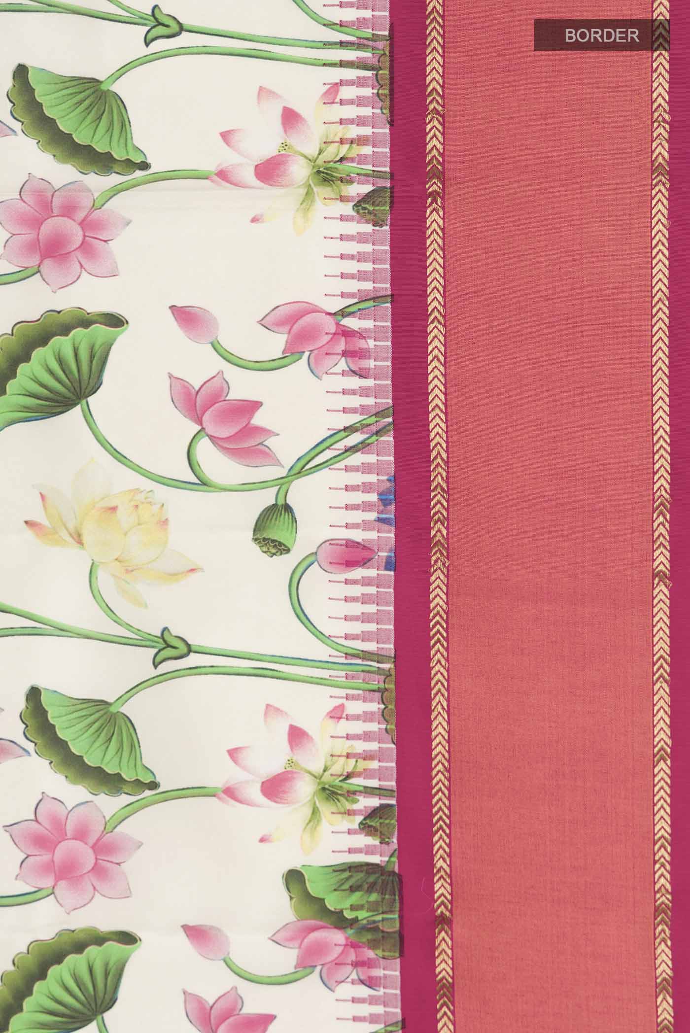 Cream Printed Silk Saree - Image 3