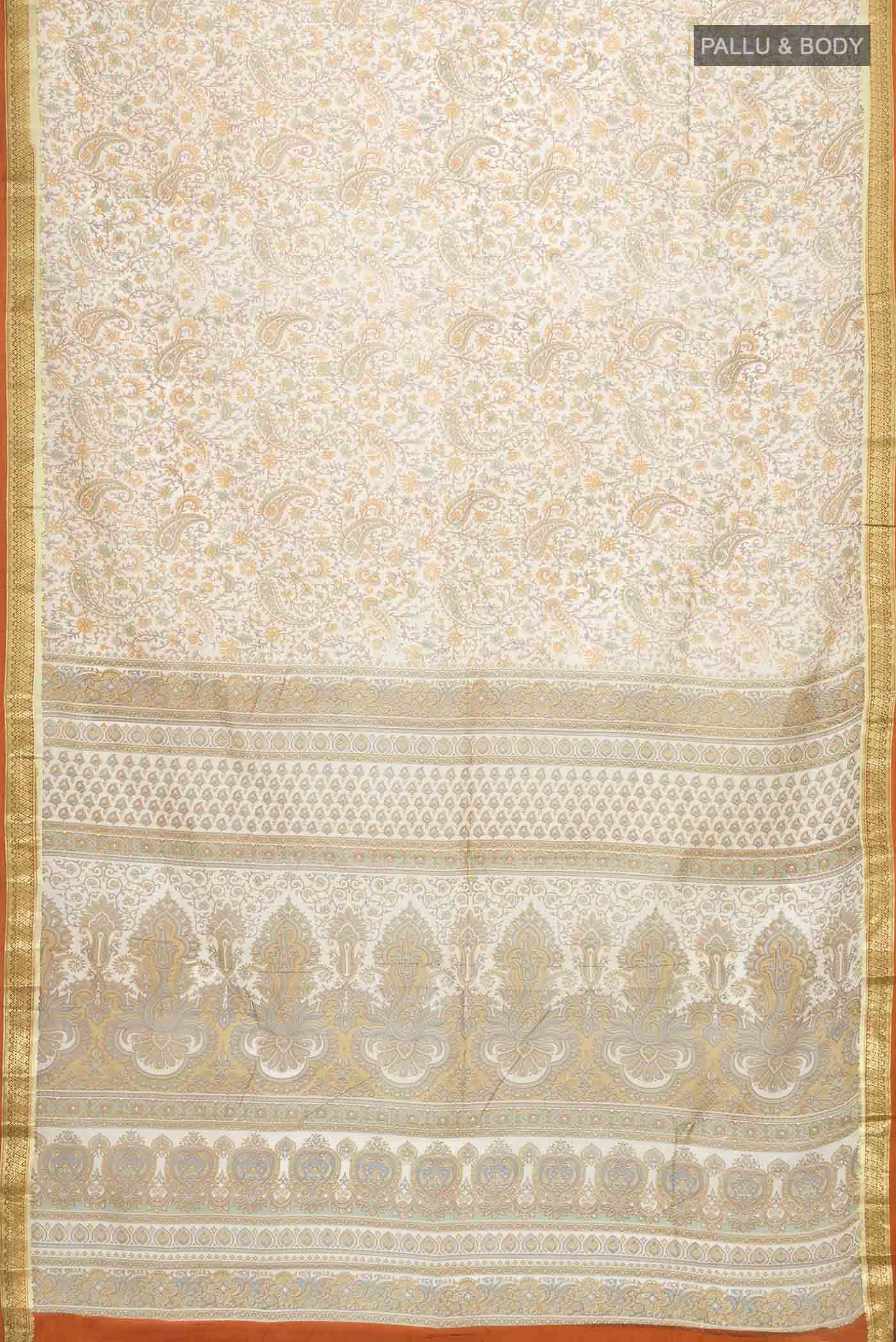 Cream Printed Silk Saree - Image 2