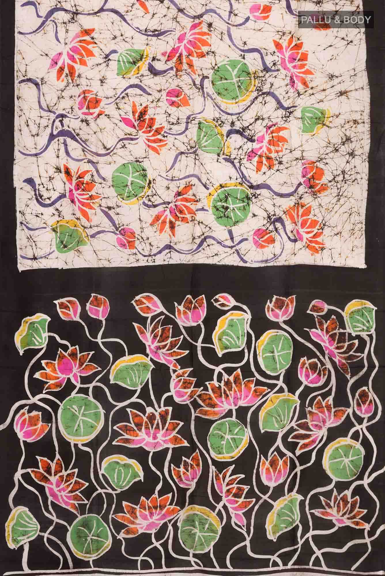 Cream Printed Silk Saree - Image 2