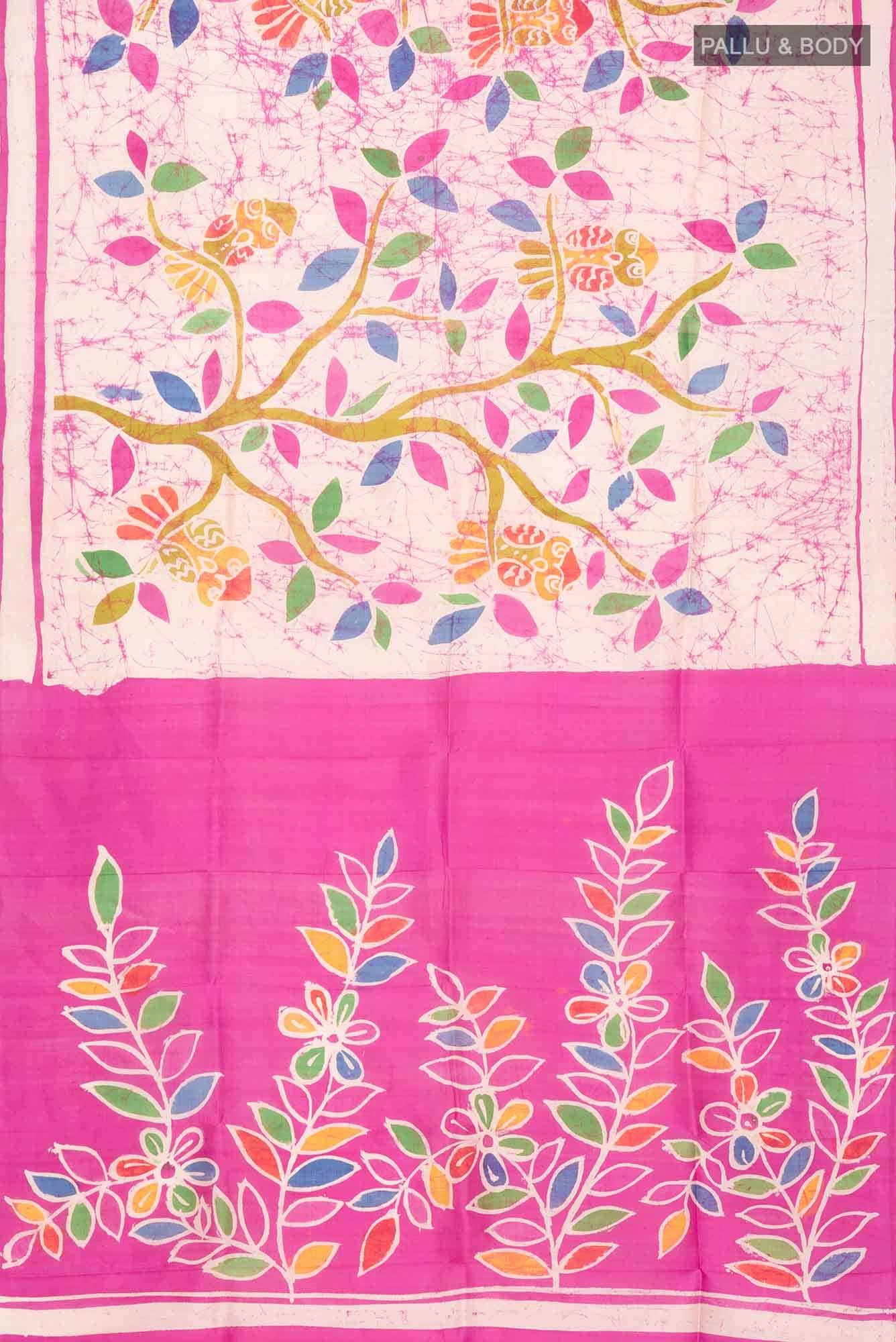 Cream Printed Silk Saree - Image 2