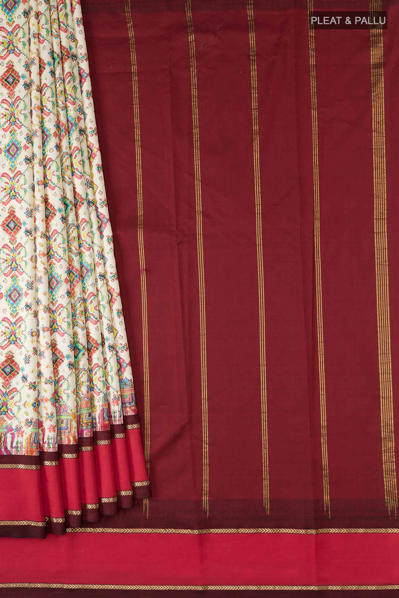 Cream Printed Silk Saree - Image 2