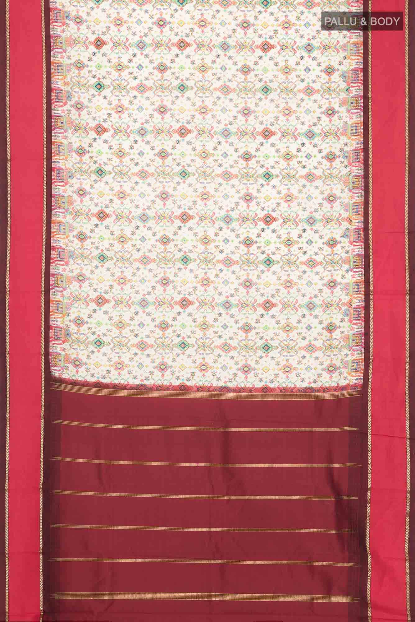 Cream Printed Silk Saree - Image 4