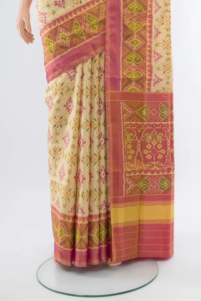 Cream Rajkot Patola Silk Saree - Image 3