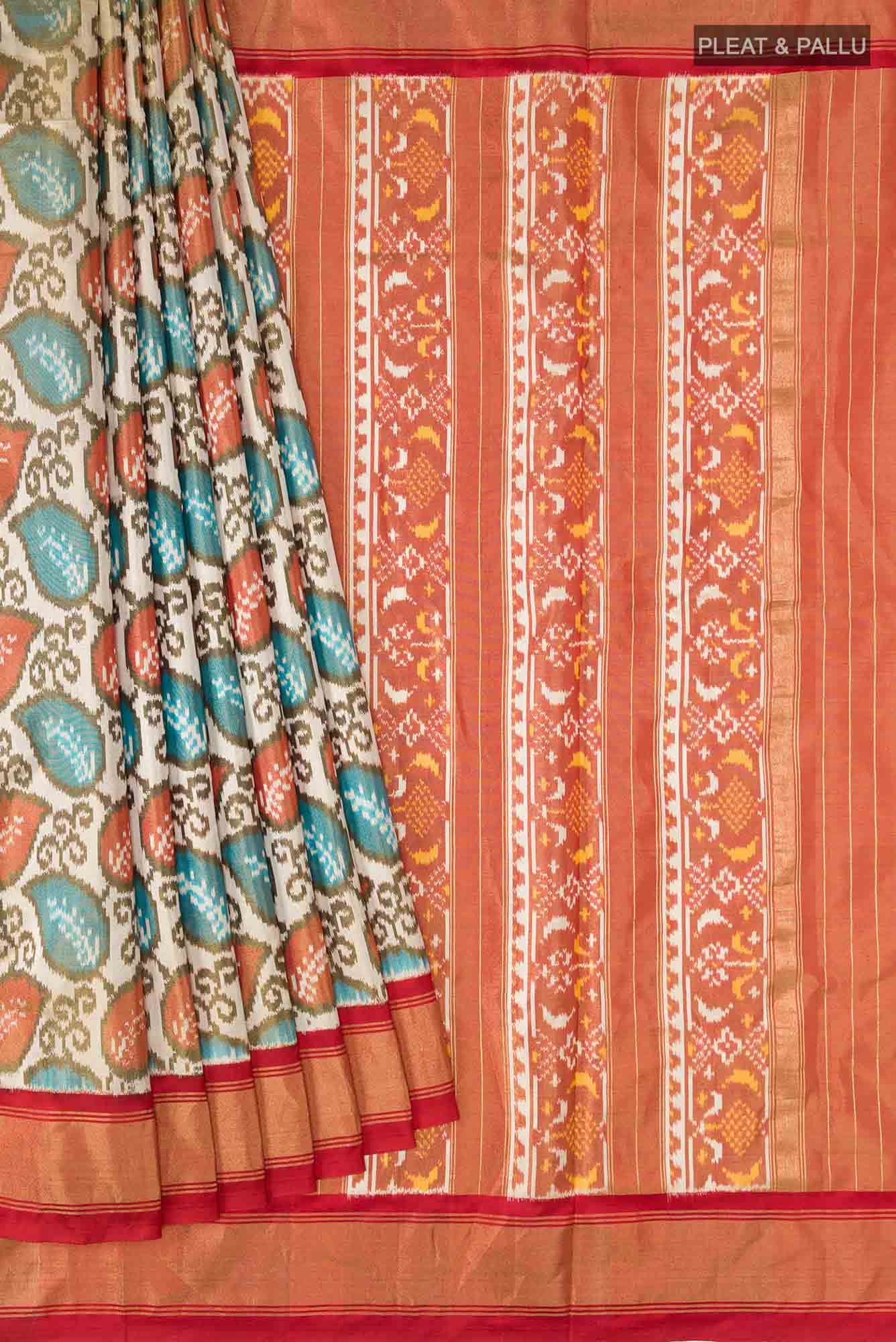 Cream Rajkot Patola Silk Saree - Image 2