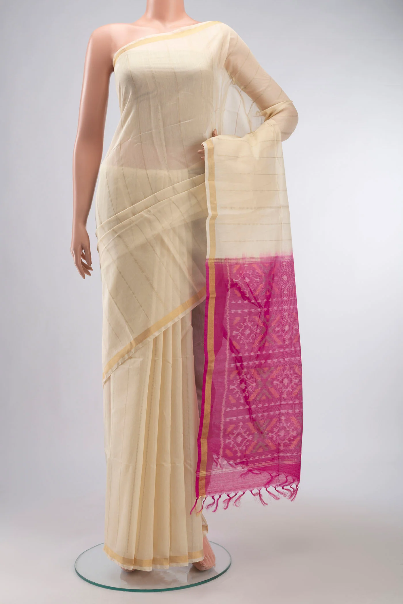 Cream Silk Cotton Saree