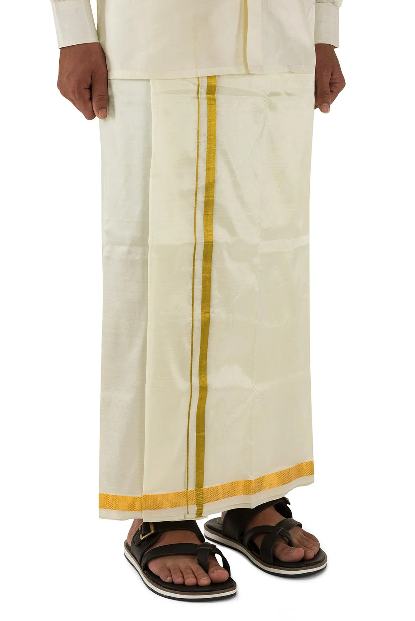 Cream Cream Art Silk Dhoti 8 Muzham
