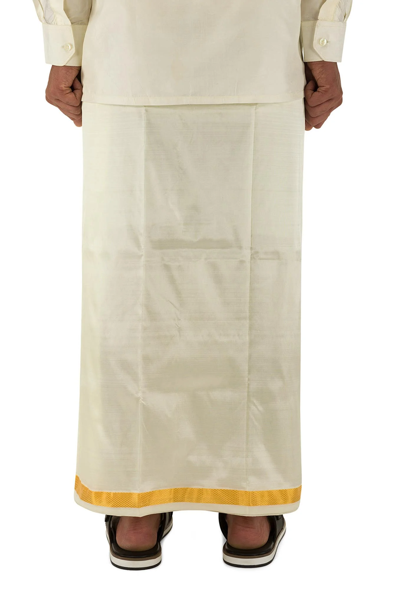 Cream Cream Art Silk Dhoti 8 Muzham - Image 3