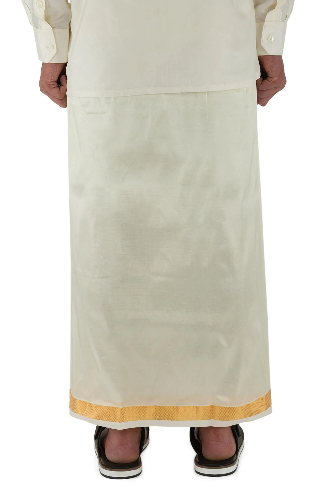 Cream Cream Art Silk Dhoti 8 Muzham - Image 3